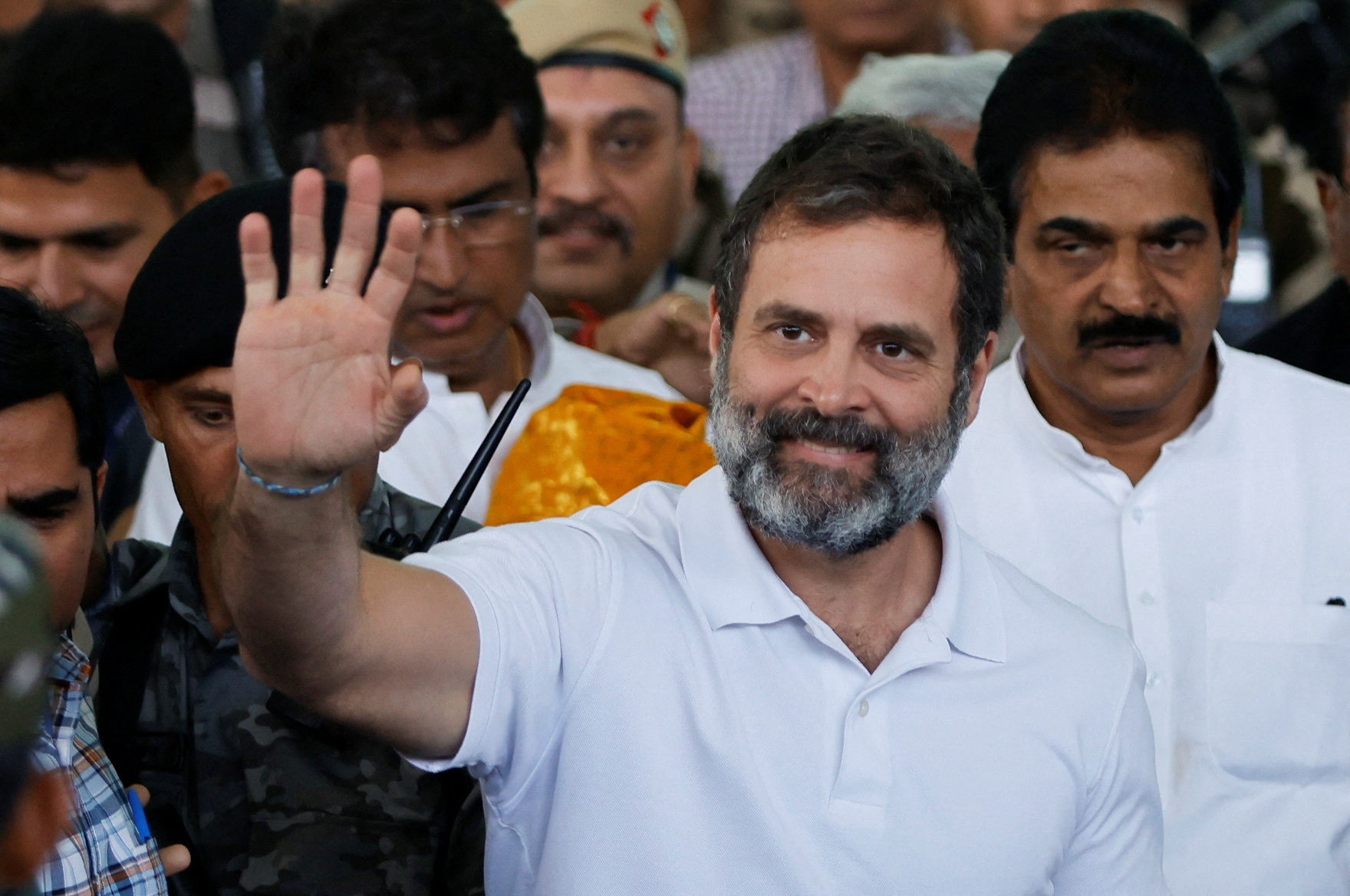 Rahul Gandhi, a senior leader of India's main opposition Congress party, arrives at the New Delhi airport