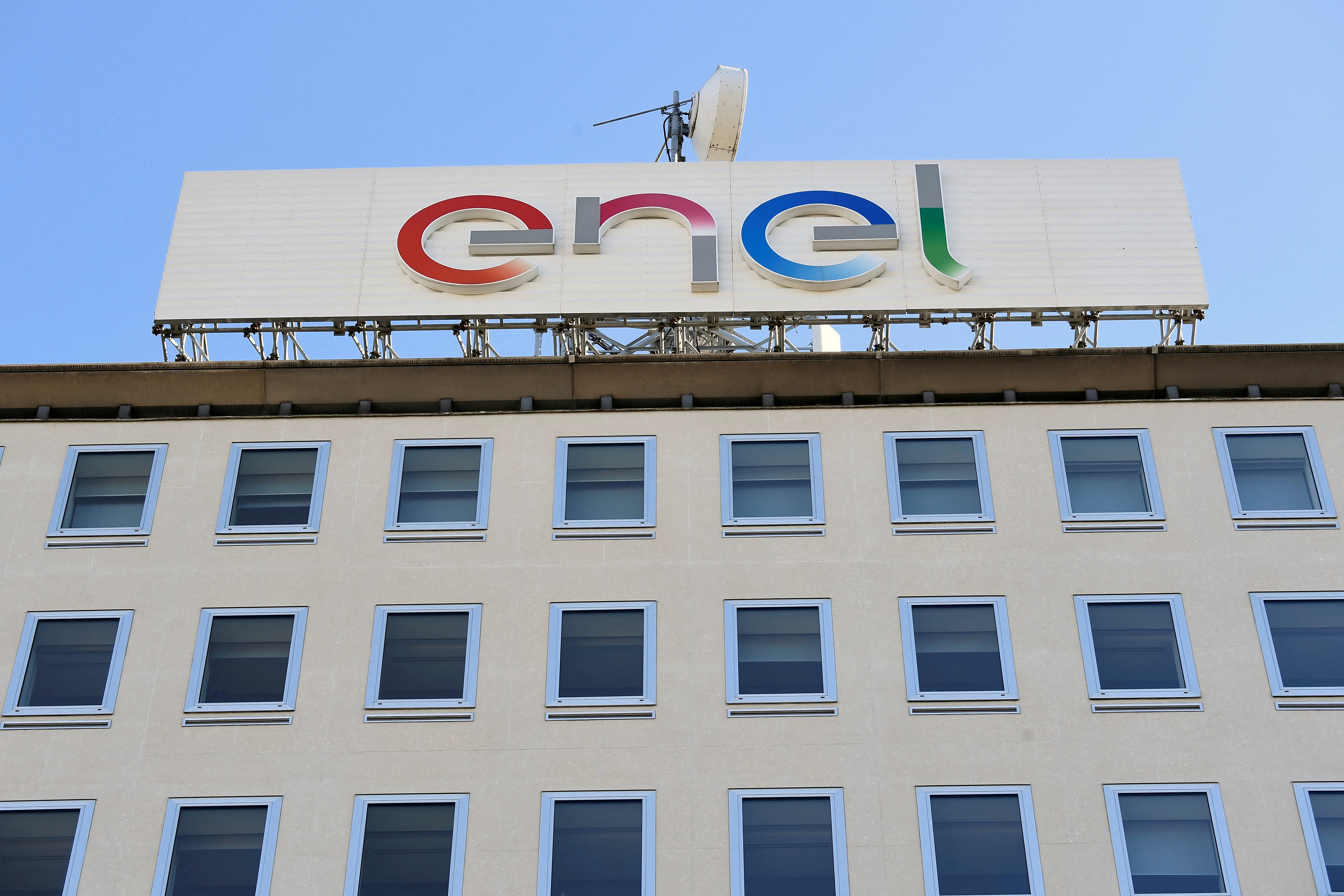 busFILE PHOTO: A logo of Italian multinational energy company Enel is seen in Milan