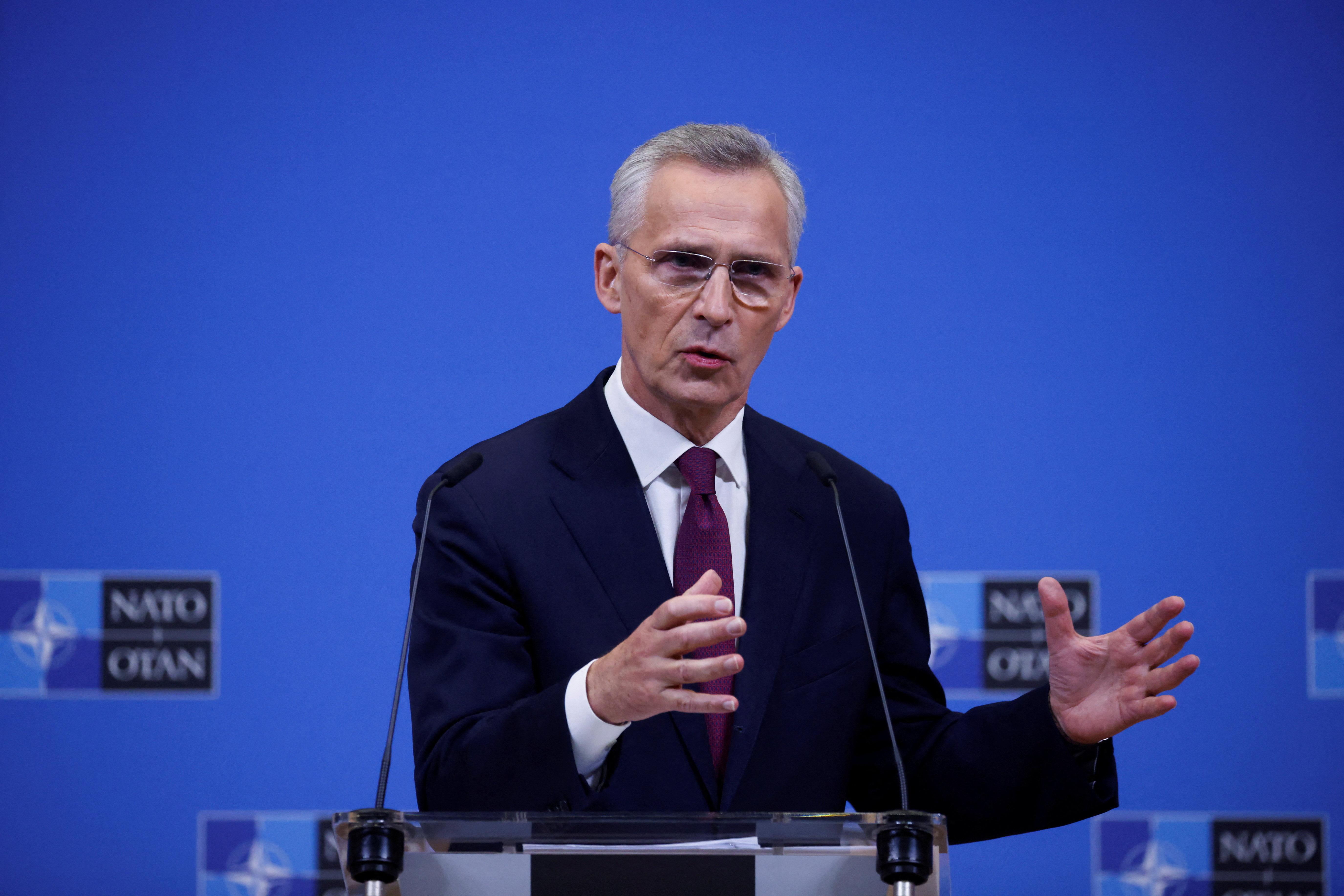 NATO Secretary General Stoltenberg attends a press conference, at the NATO Headquarters in Brussels