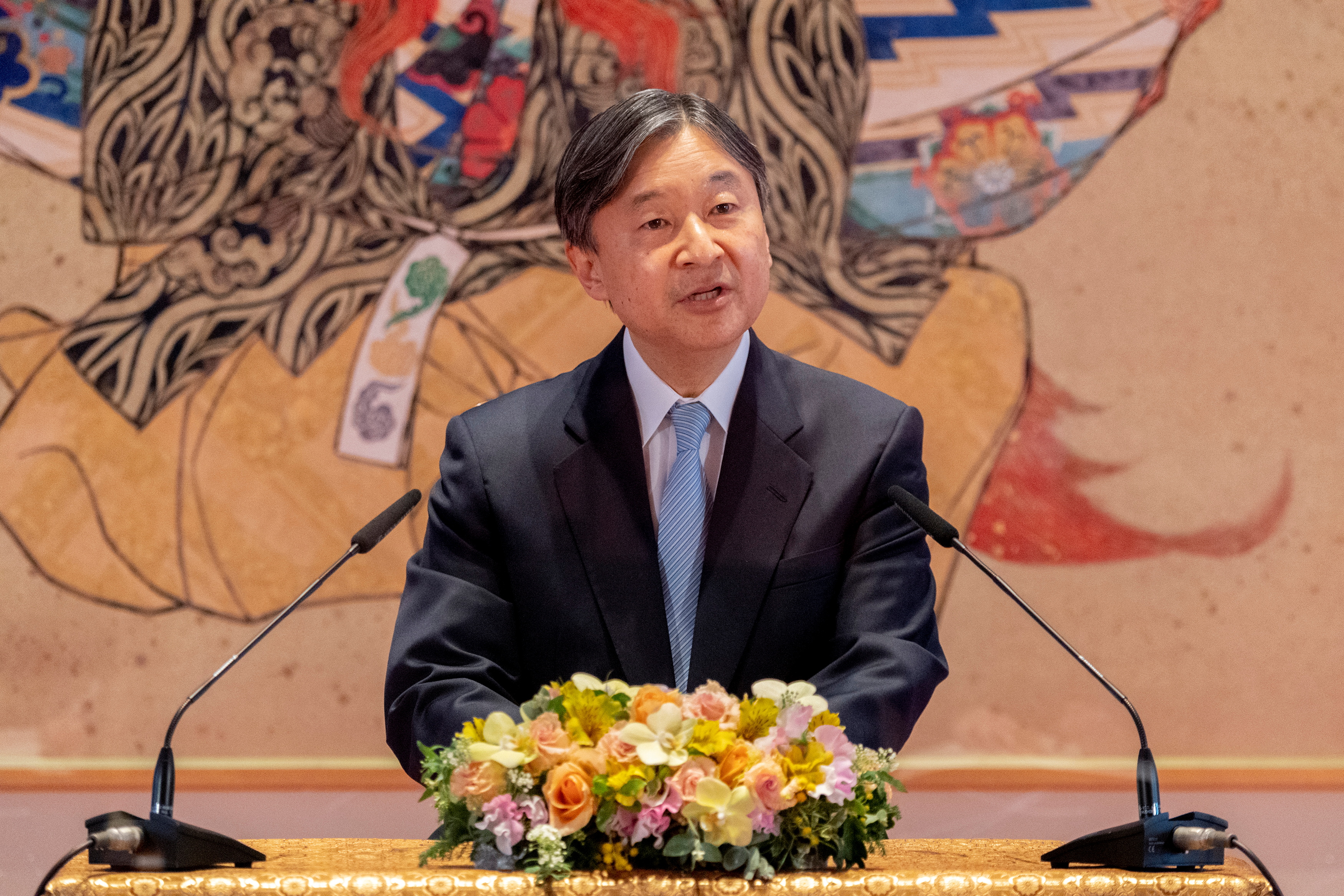 Japanese Emperor Naruhito speaks during a news conference at the Imperial Palace