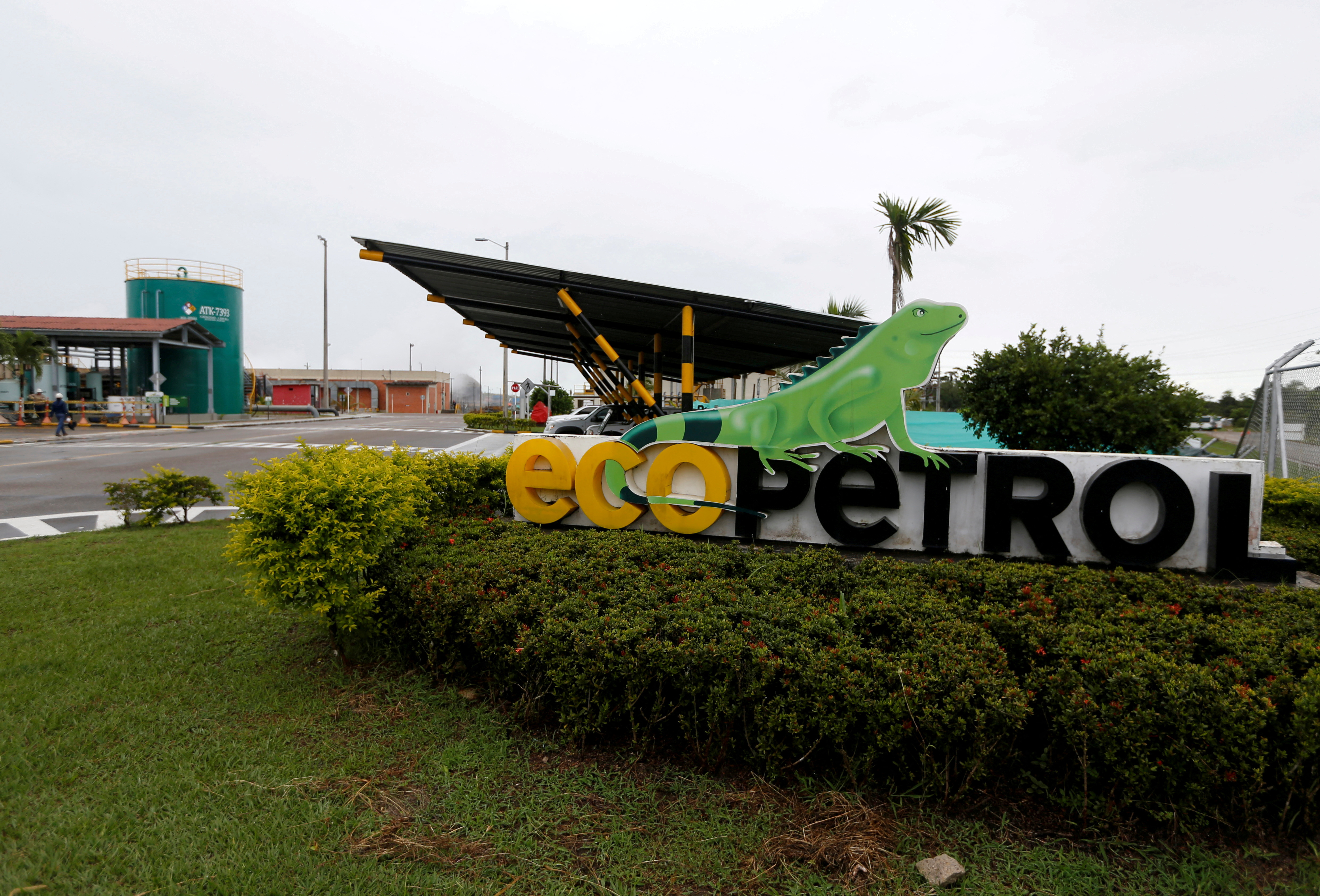 The entrance of Ecopetrol's Castilla oil rig platform is seen in Castilla La Nueva