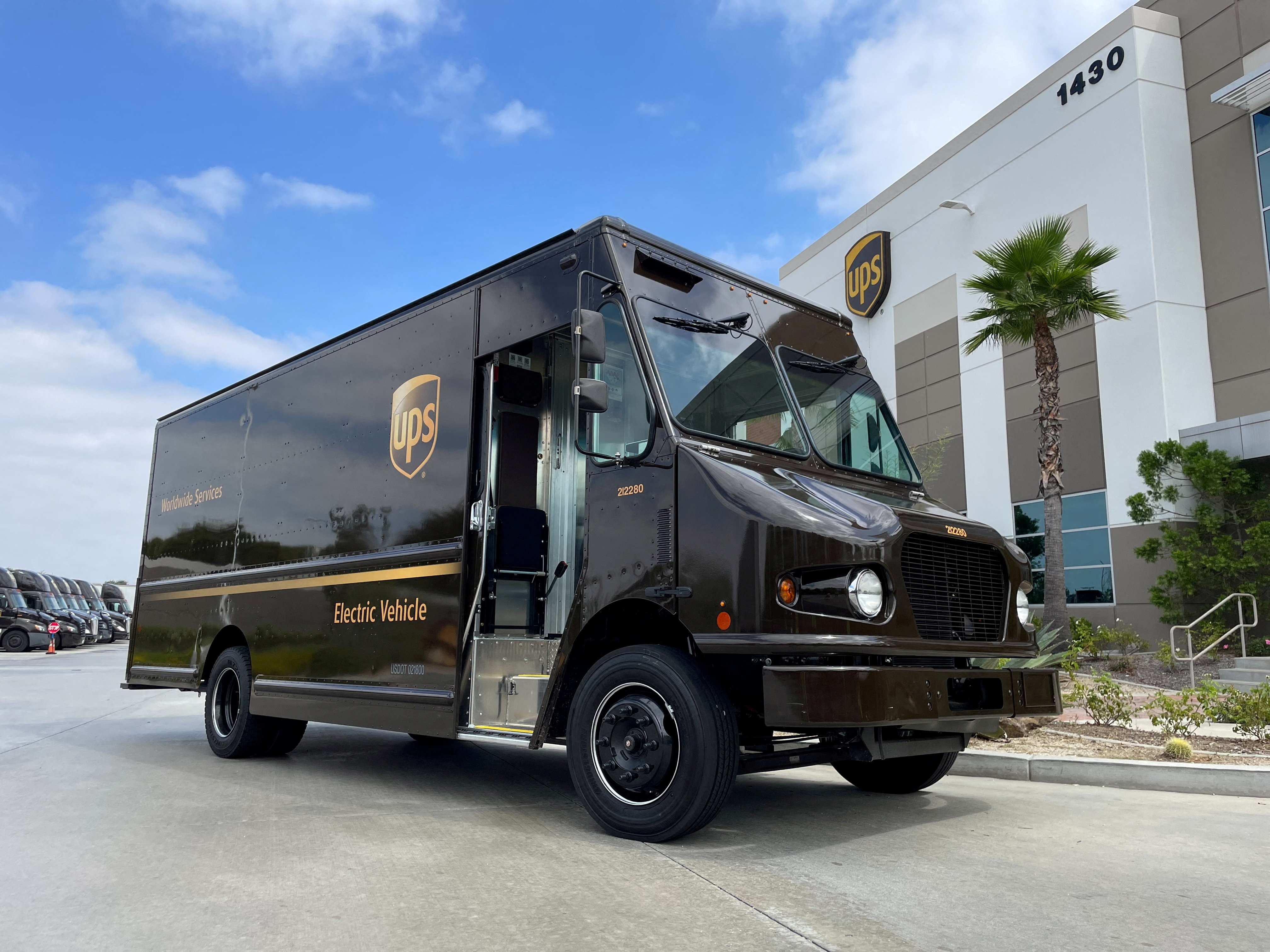 United Parcel Service's (UPS) newly launched electric delivery truck is seen in Compton