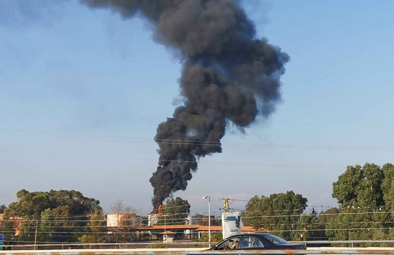 Smoke billows from a fire at the Zahrani oil facility in southern Lebanon