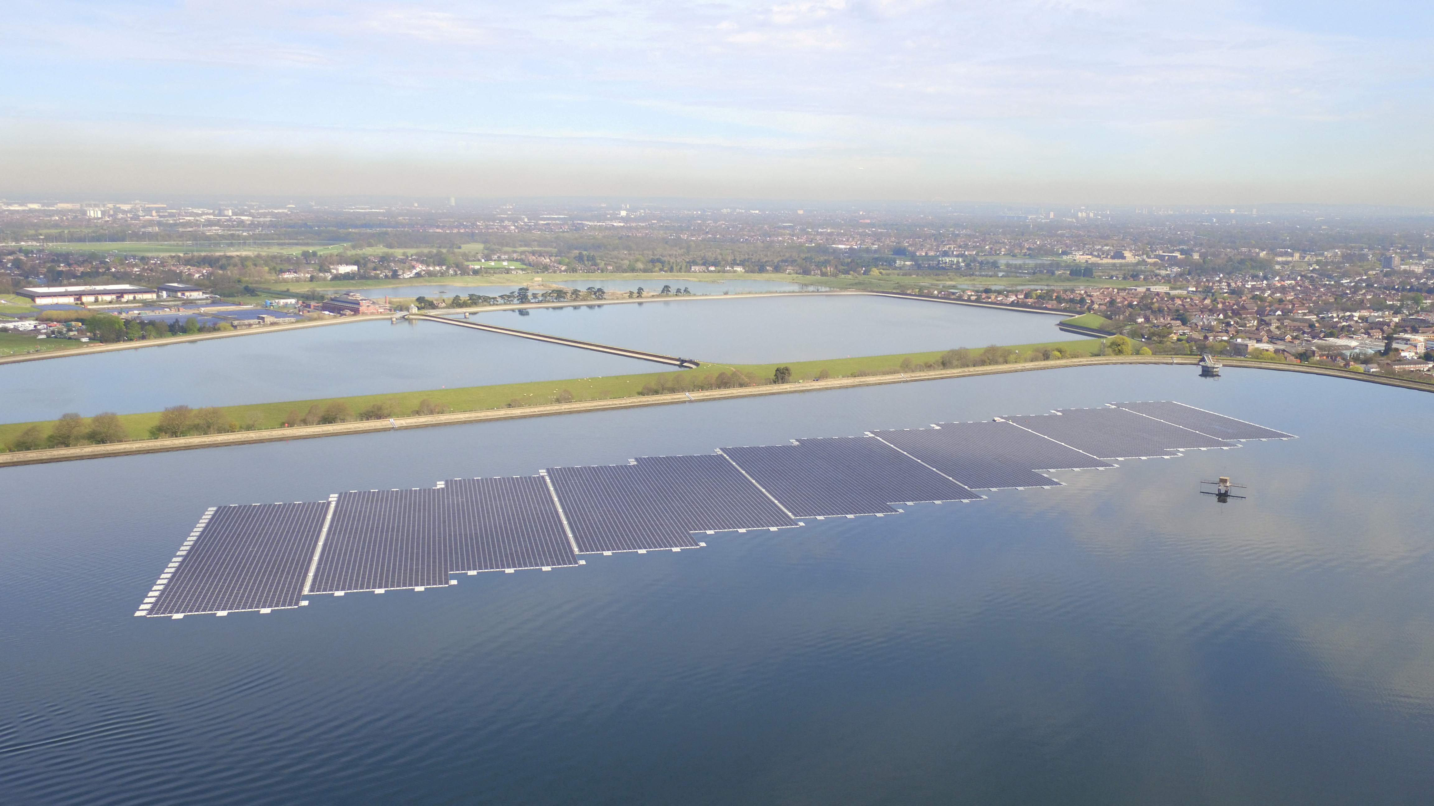 Lightsource BP's floating installation is seen at the Queen Elizabeth II Reservoir