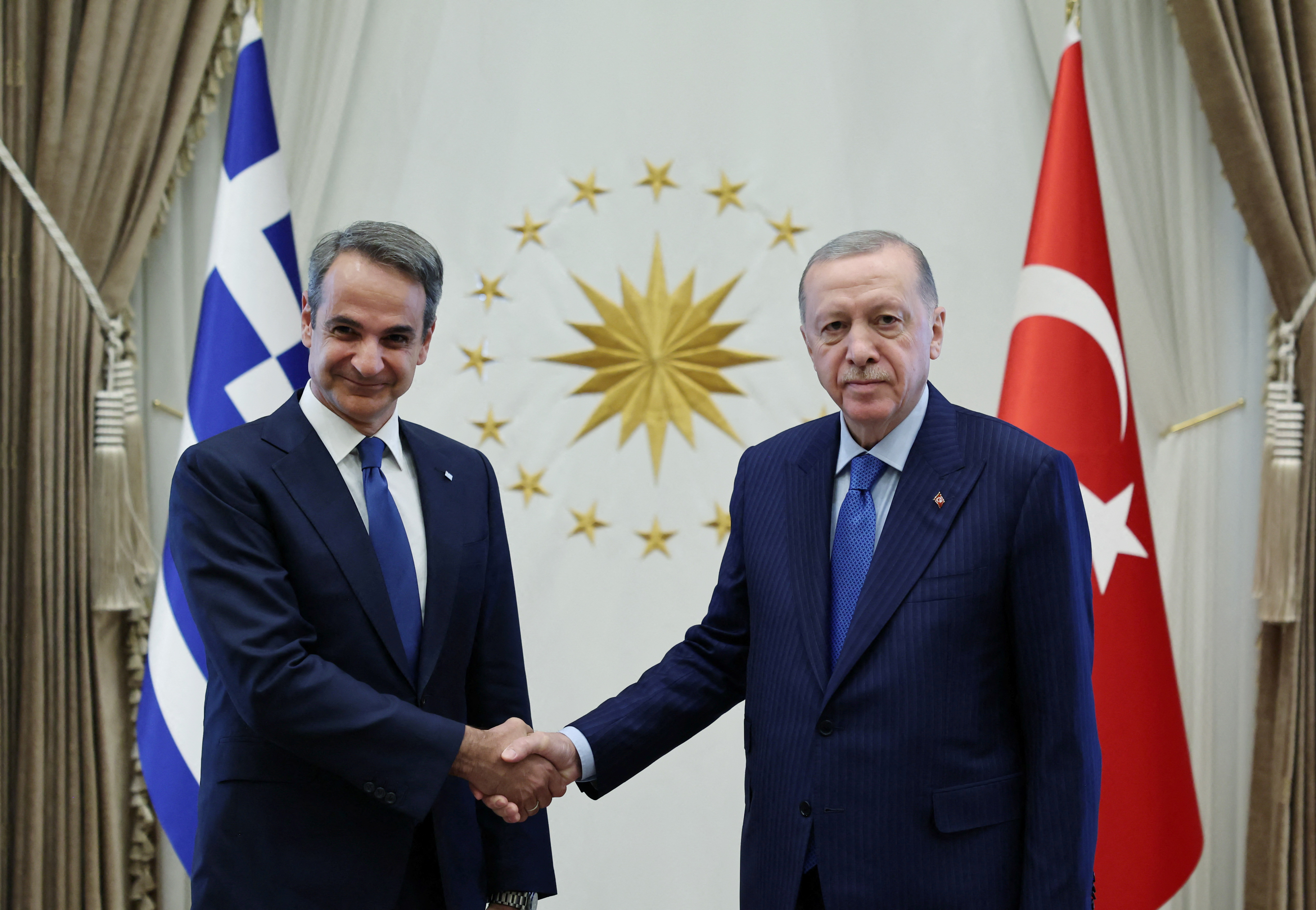 Turkey's President Tayyip Erdogan meets with Greek Prime Minister Kyriakos Mitsotakis  in Ankara
