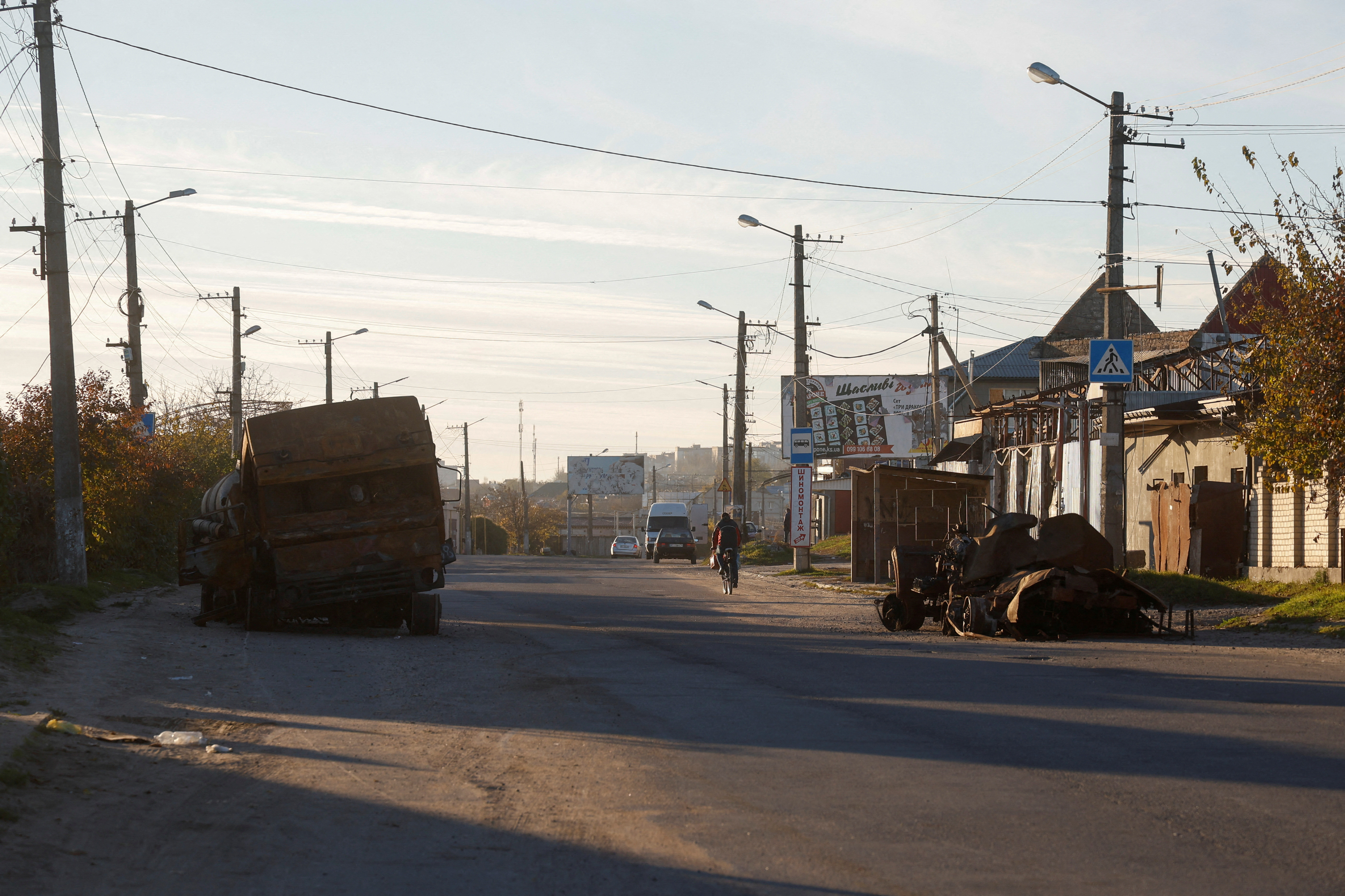 View shows destroyed military vehicles after Russia's retreat from Kherson, in Kherson