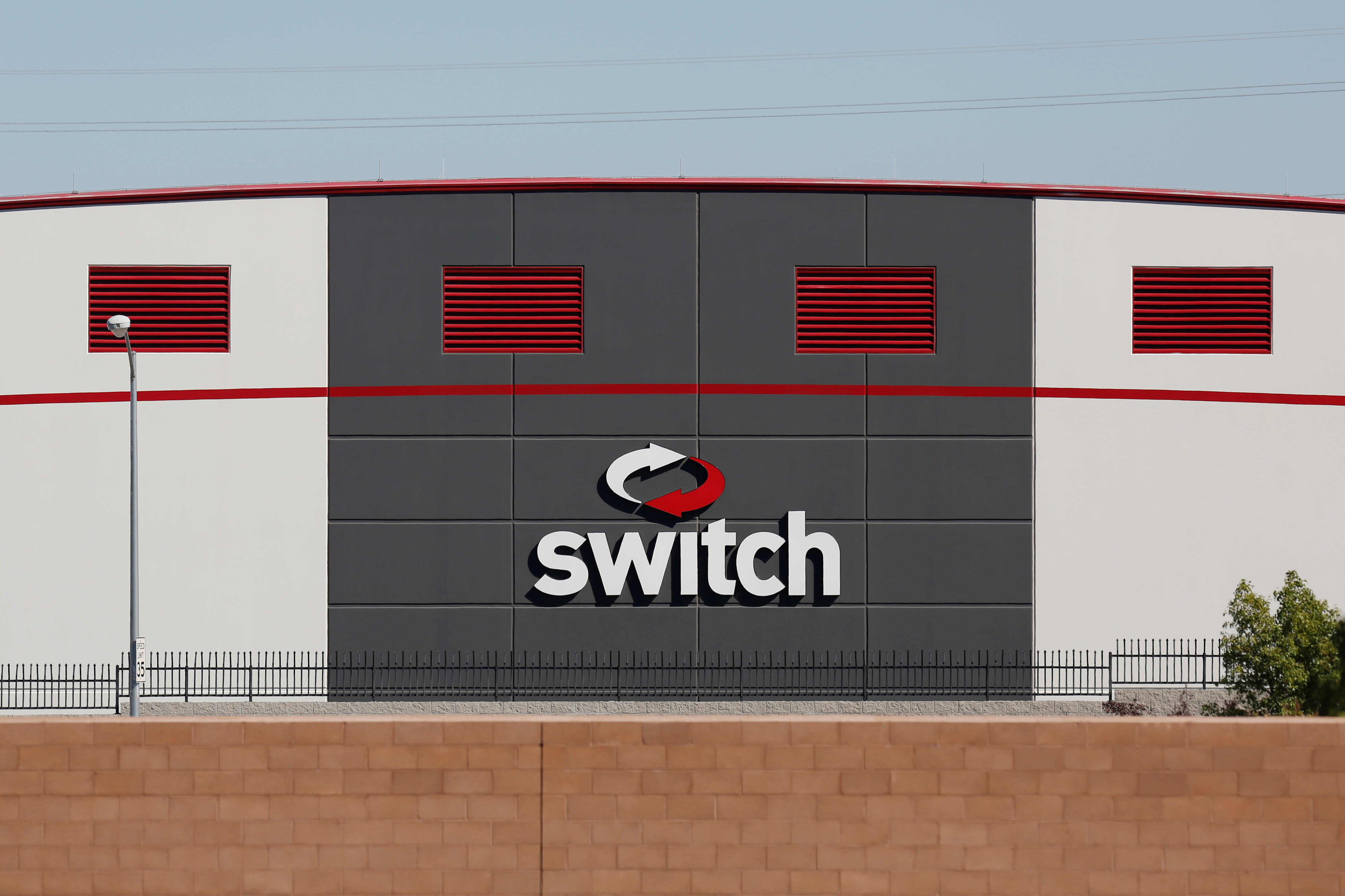 The Switch logo is pictured on a data center in Las Vegas
