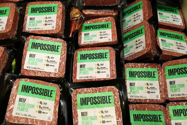 Impossible Foods plant-based beef products are seen at the meat section of a chain supermarket in Hong Kong