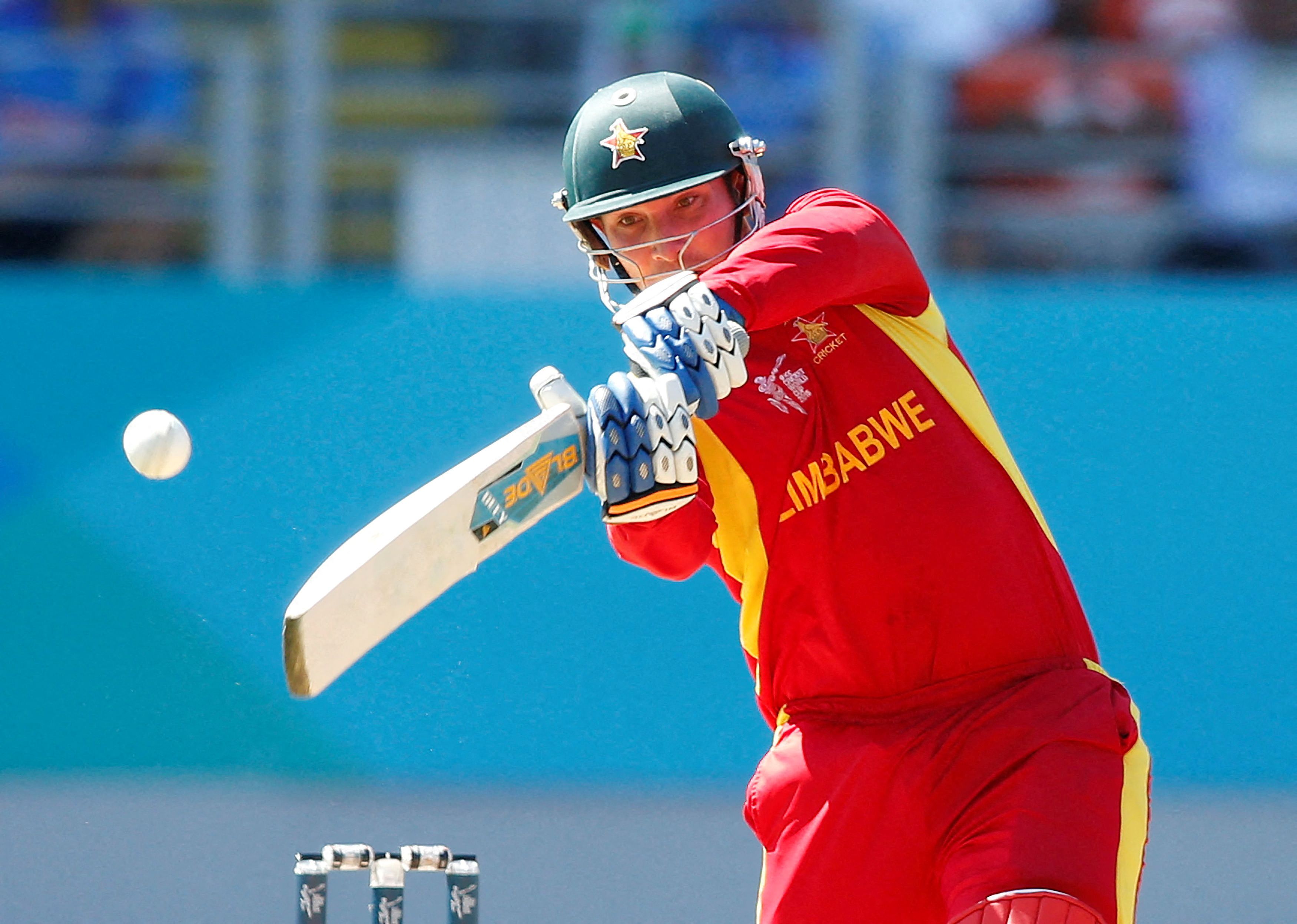 Zimbabwe's Brendan Taylor hits a four during their Cricket World Cup match