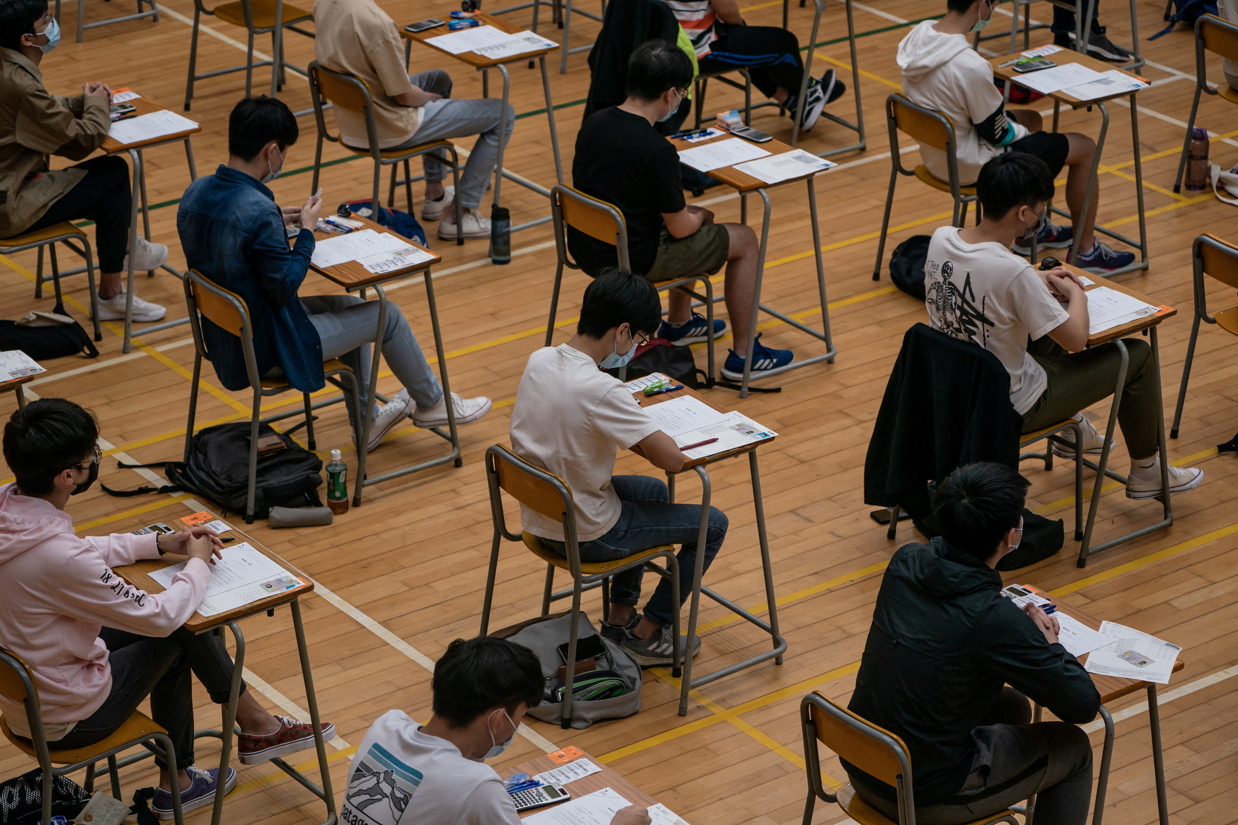 Students sit for the Diploma of Secondary Education (DSE) exams on April 26, 2021 in Hong Kong, China