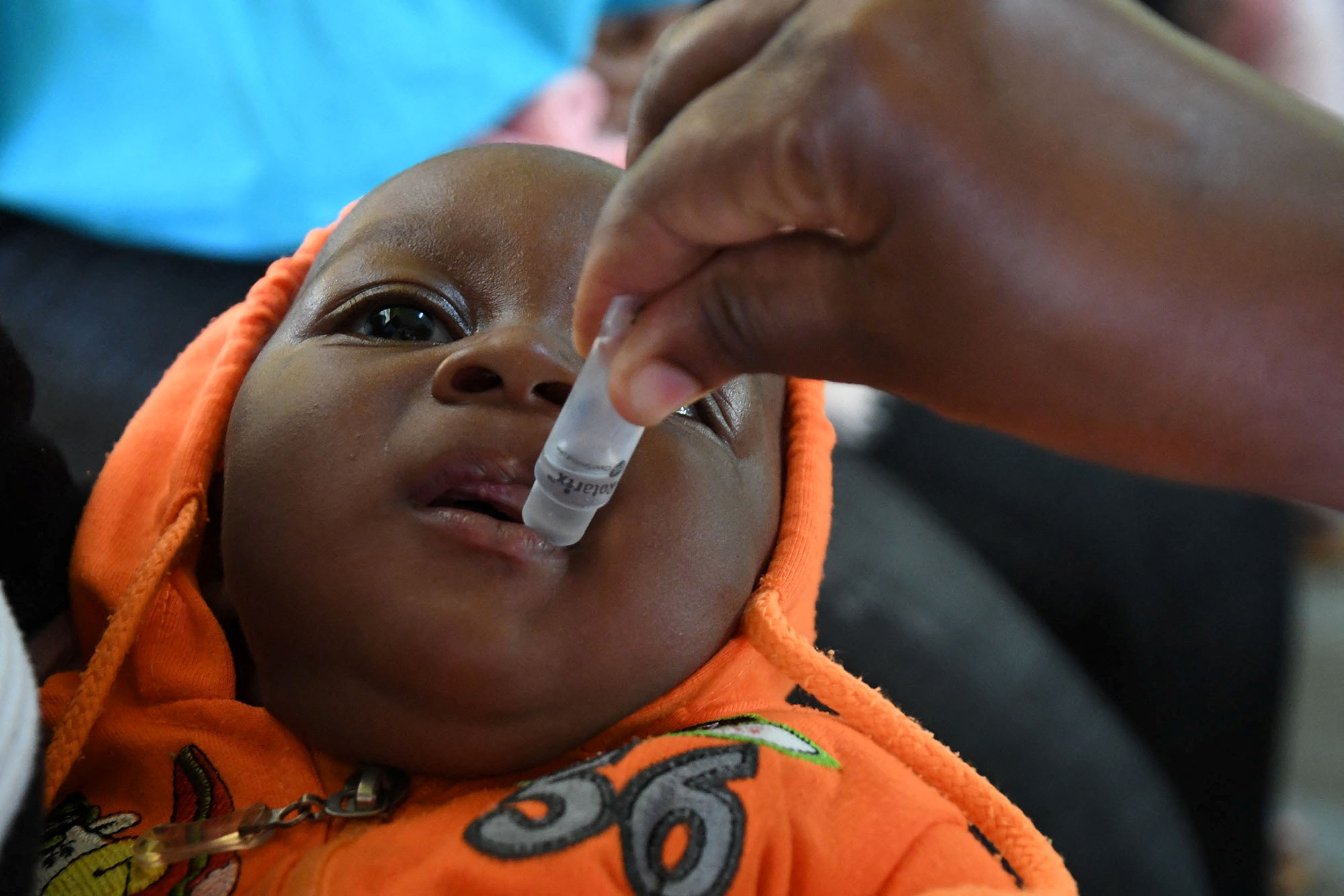 A baby receives the Rotavirus vaccination at Fort Portal Regional Referral Hospital