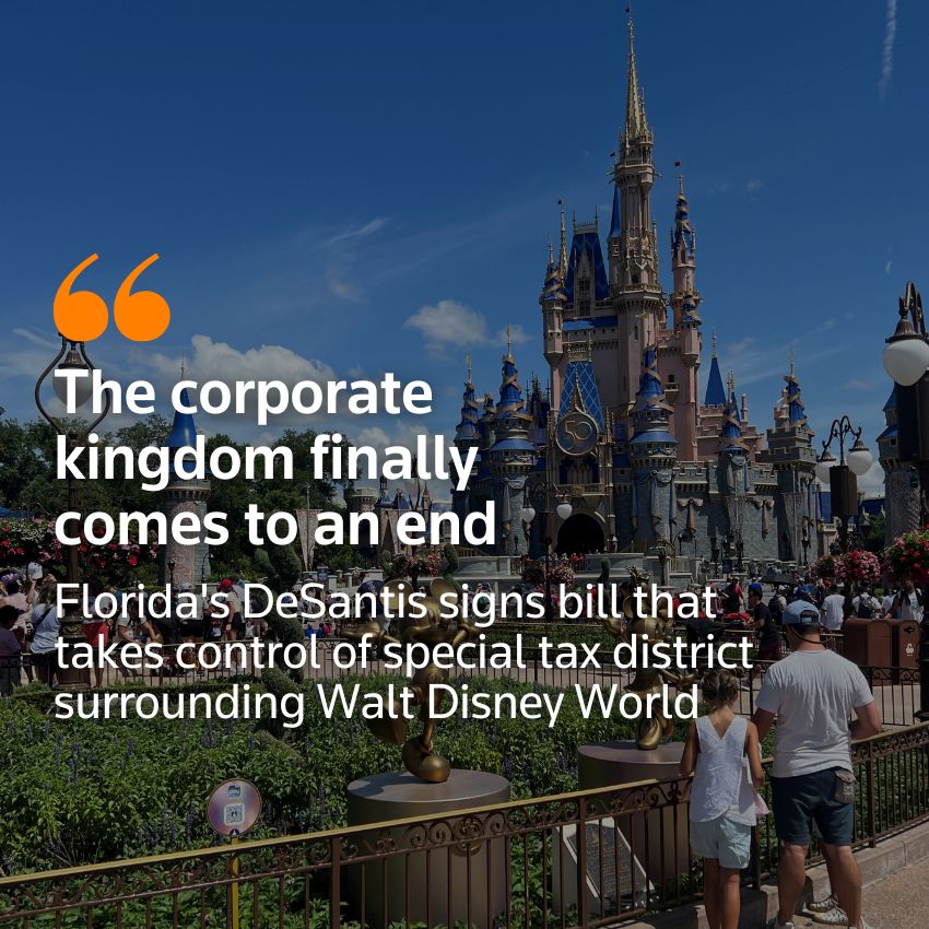El gobernador de Florida DeSantis pone fin al "reino corporativo" de Walt Disney World