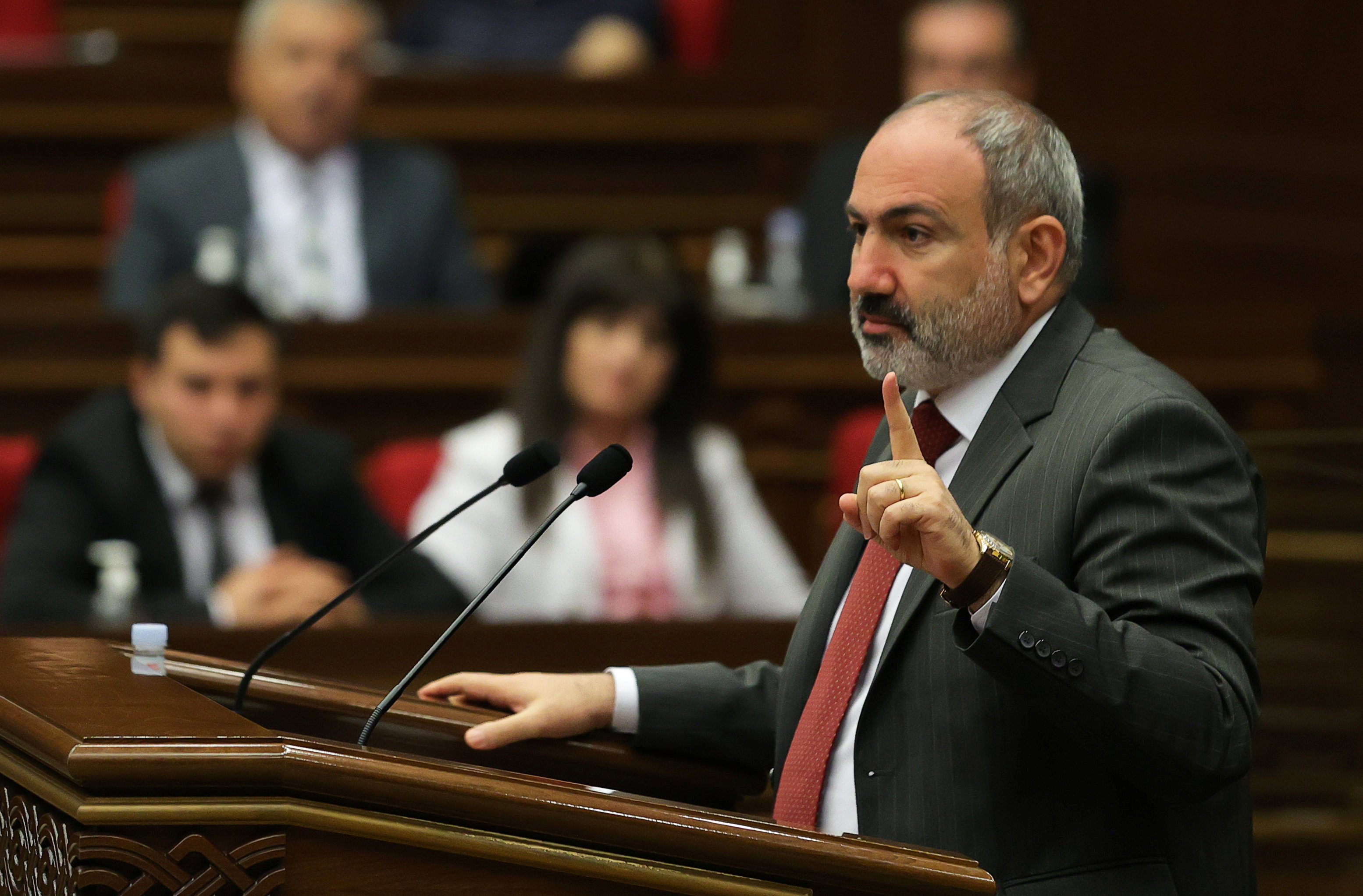 Armenia's acting Prime Minister Pashinyan speaks during a parliament session in Yerevan