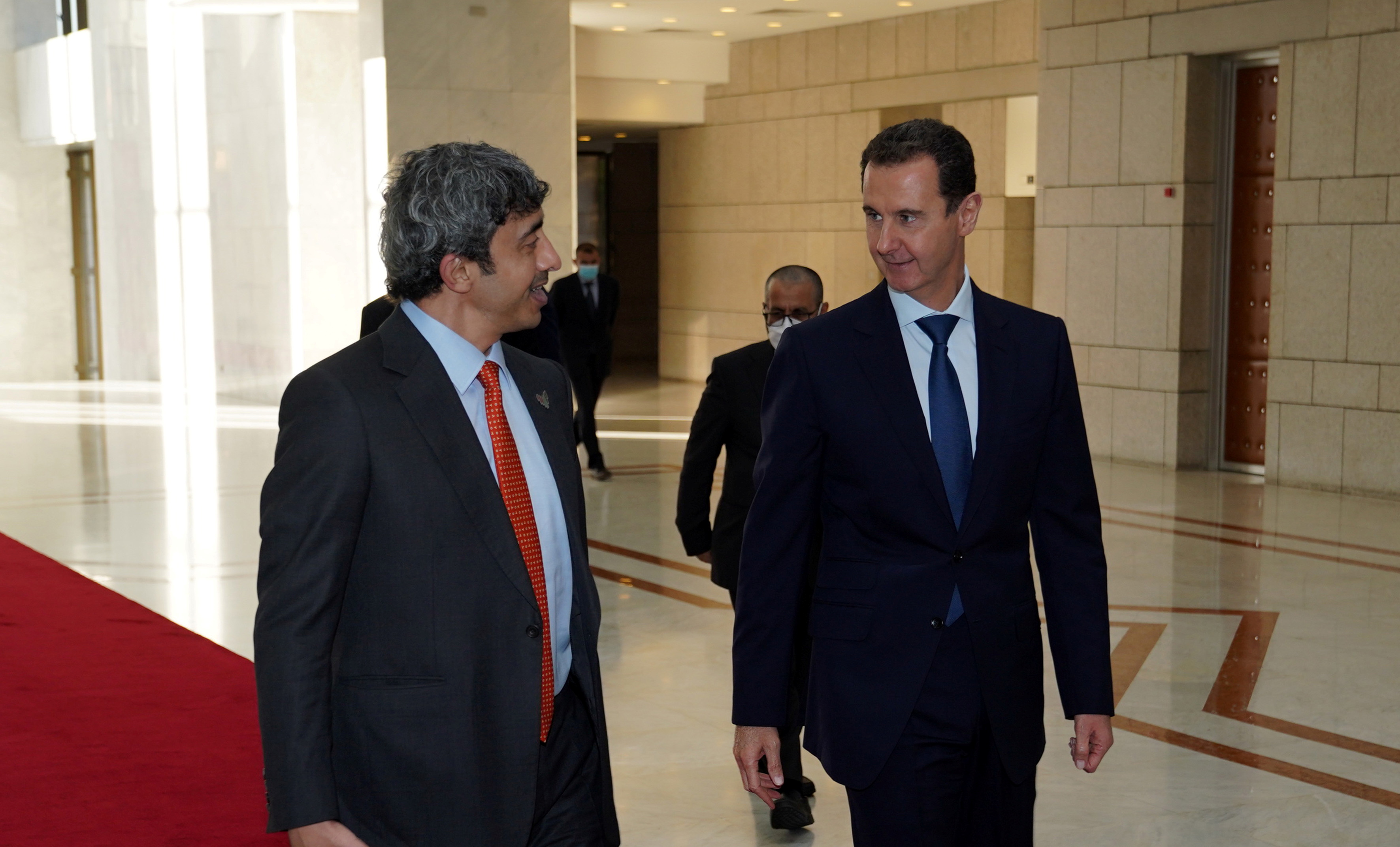 Syria's President Bashar al-Assad meets with United Arab Emirates Foreign Minister Sheikh Abdullah bin Zayed, in Damascus