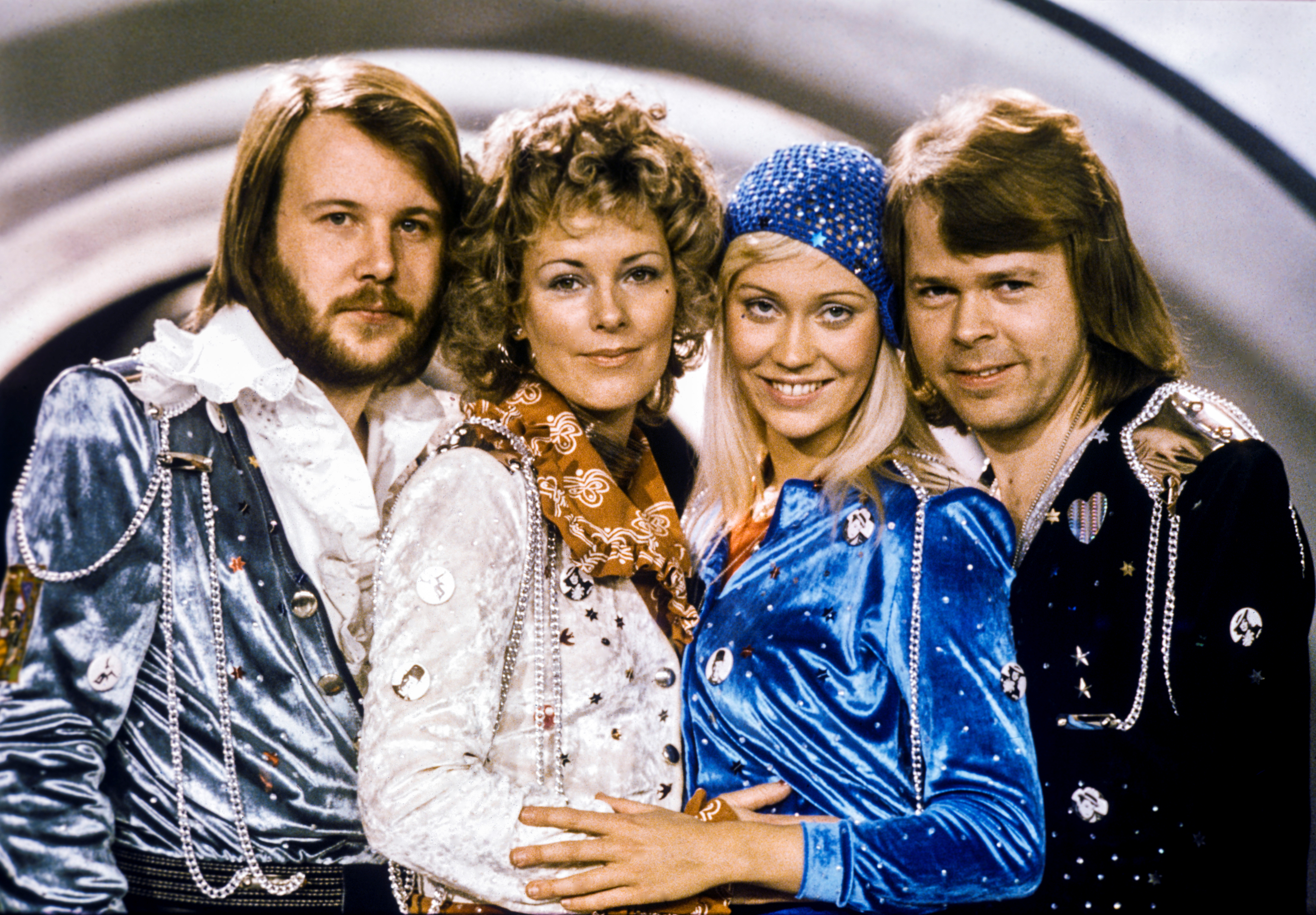 Swedish pop group Abba: Benny Andersson, Anni-Frid Lyngstad, Agnetha Faltskog and Bjorn Ulvaeus pose after winning the Swedish branch of the Eurovision Song Contest with their song 