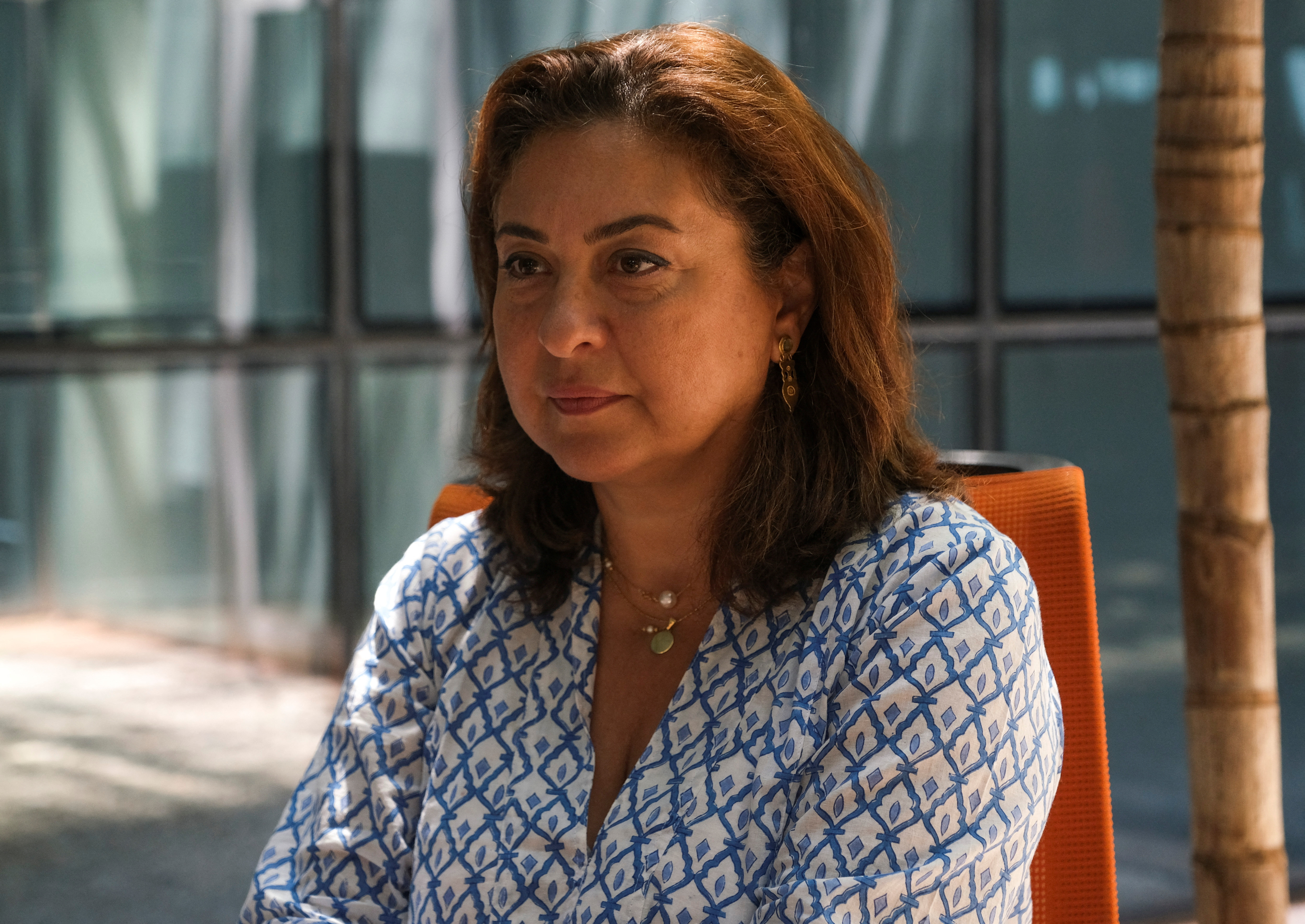 Lamia Moubayed, head of Lebanese Institute of Finance Basil Fuleihan, attends an interview with Reuters in Beirut