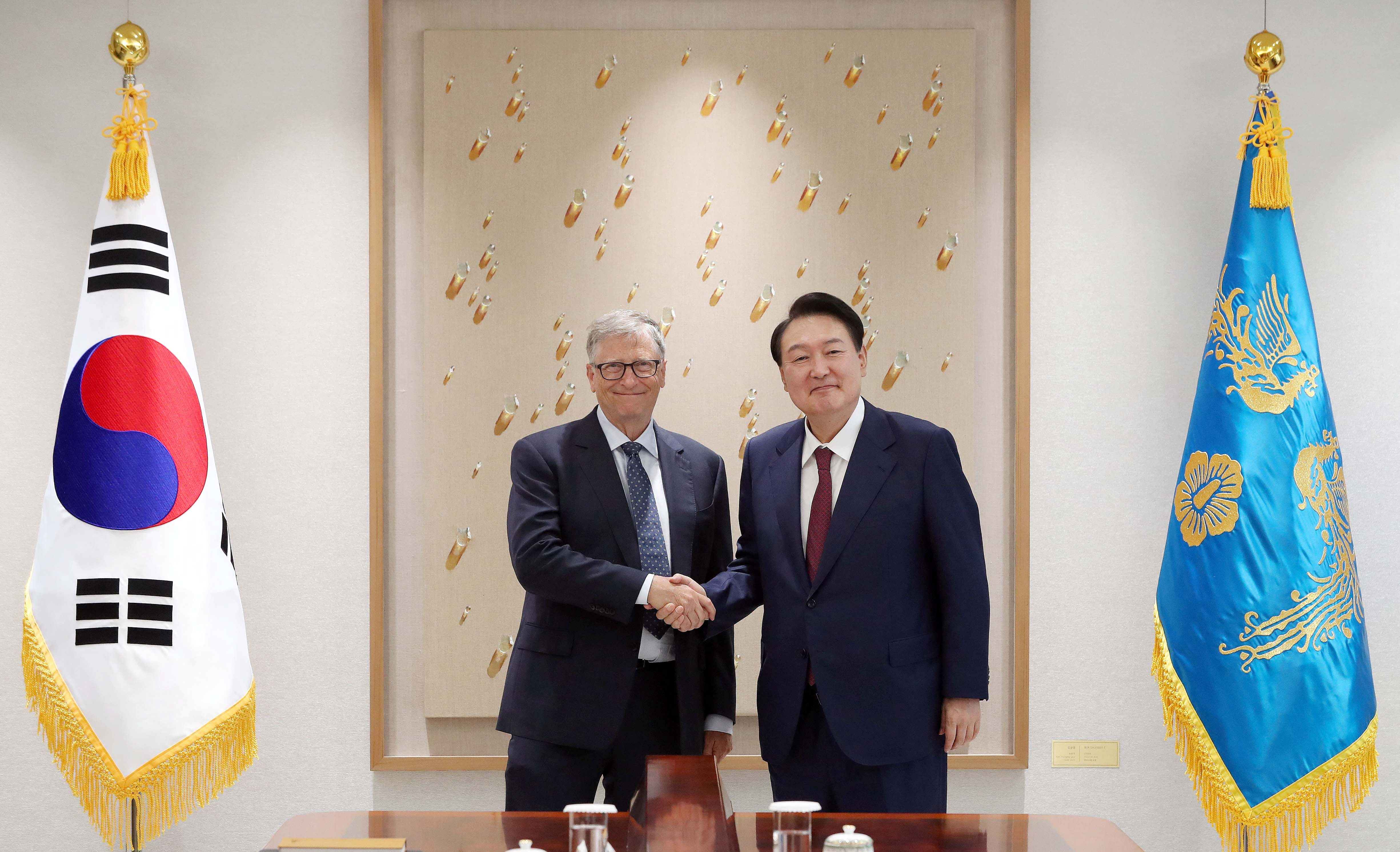 Microsoft Corp co-founder Bill Gates meets with South Korean President Yoon Suk-yeol in Seoul