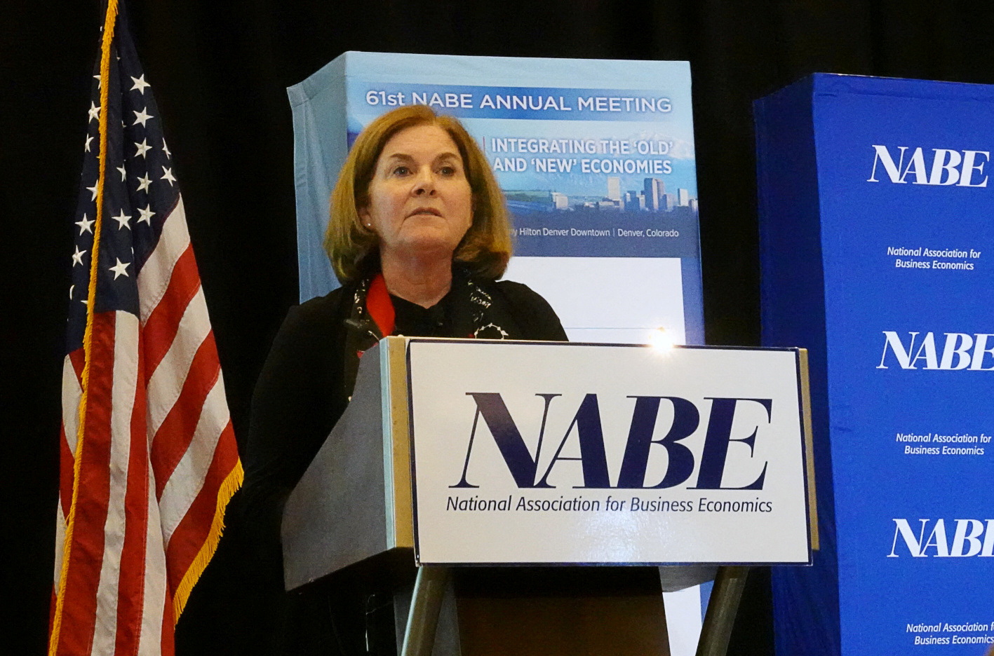 Kansas City Federal Reserve Bank President Esther George addresses the National Association for Business Economics in Denver