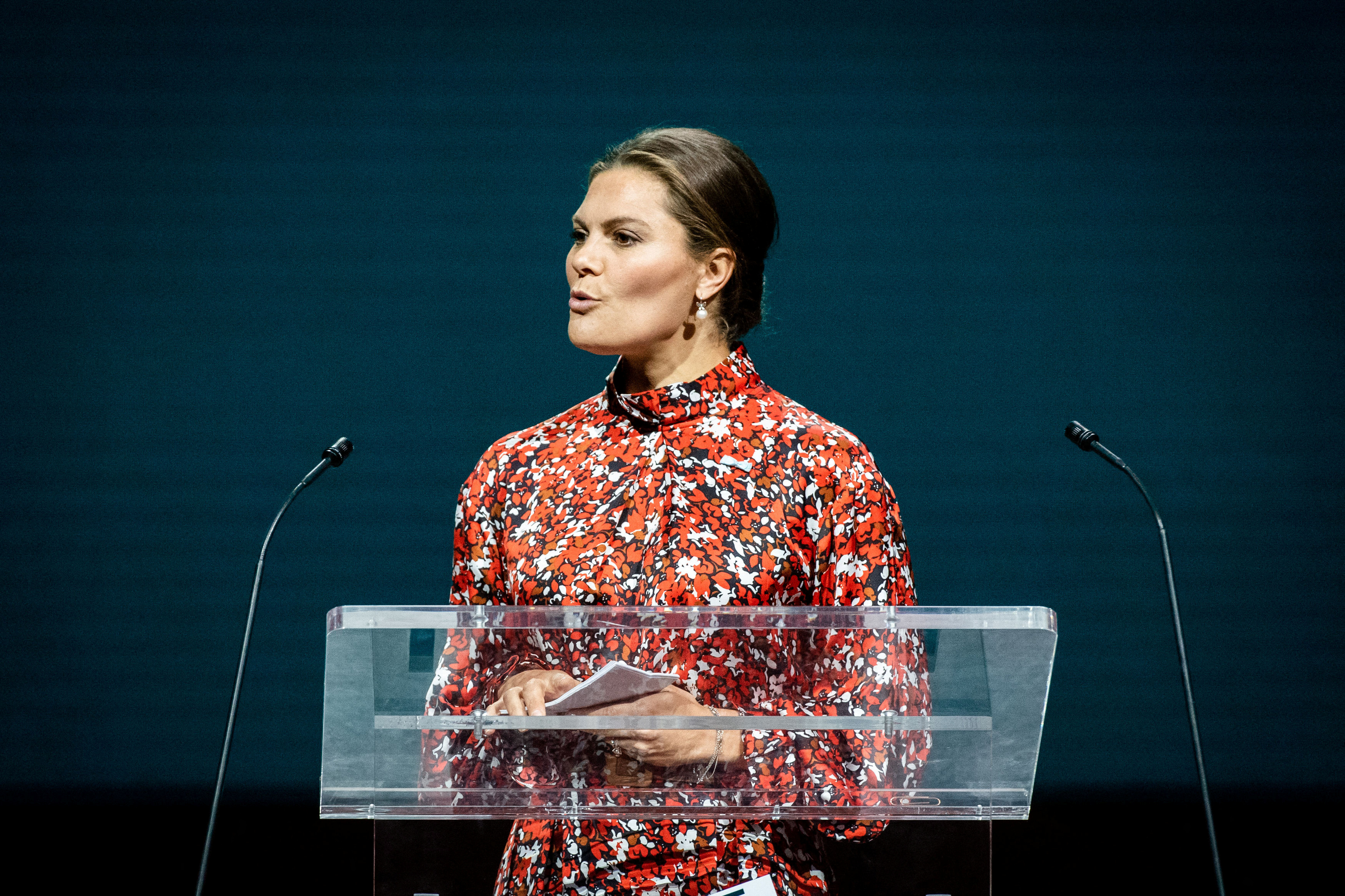 Sweden's Crown Princess Victoria speaks at the Confederation of Danish Industry Summit 2019 in Copenhagen