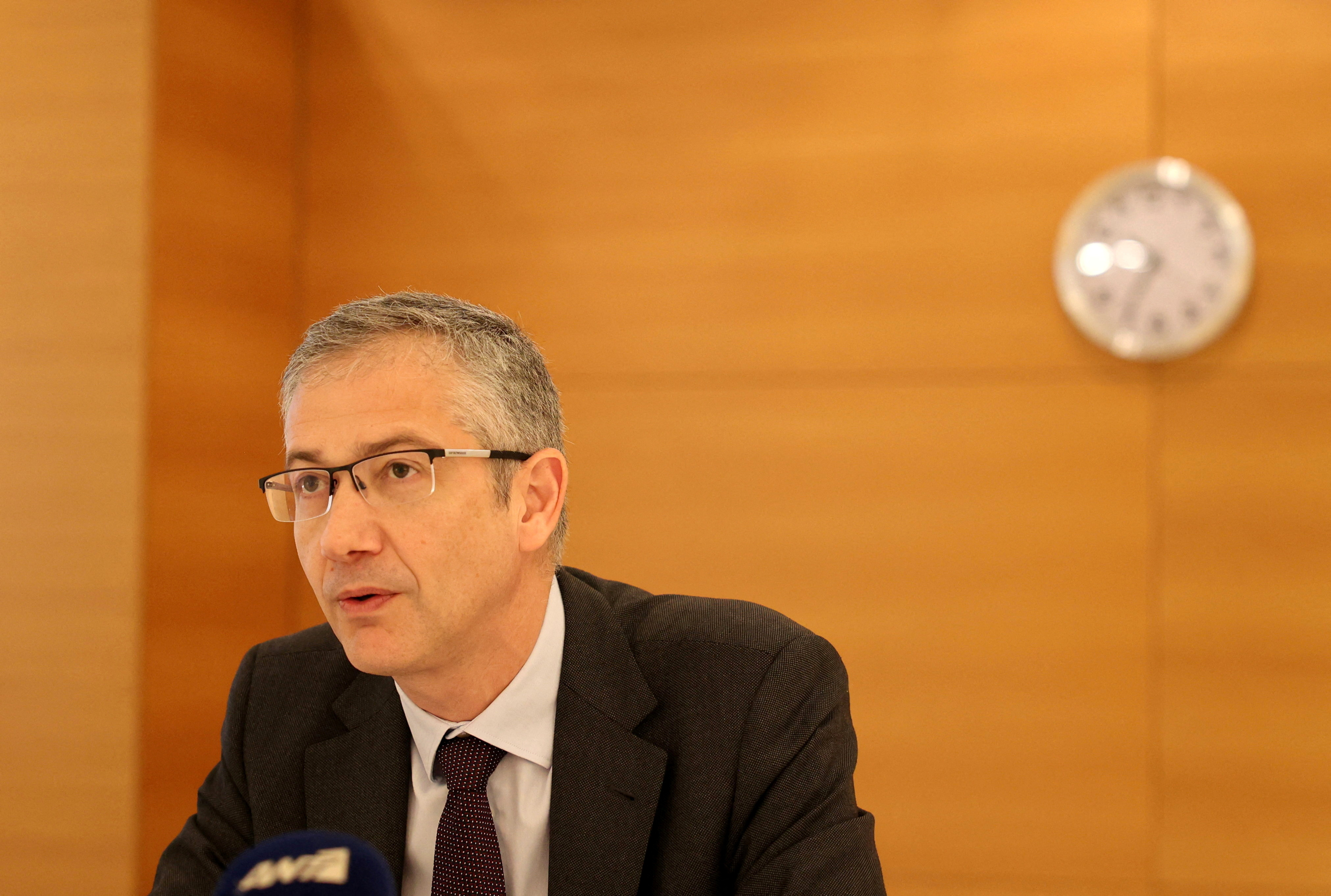 Bank of Spain Governor Hernandez de Cos attends a news conference in Nicosia