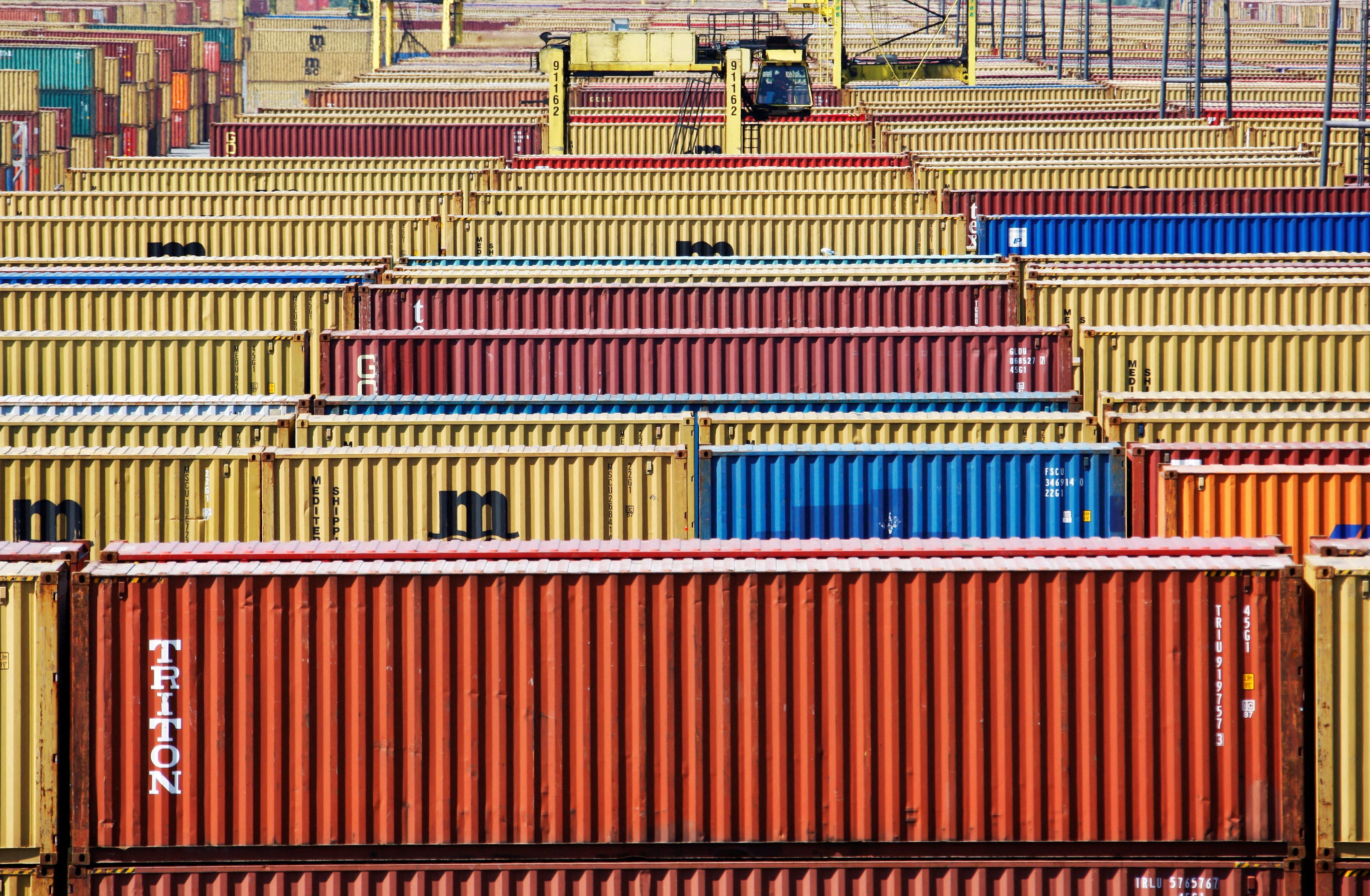 Containers are parked in the port of Antwerp