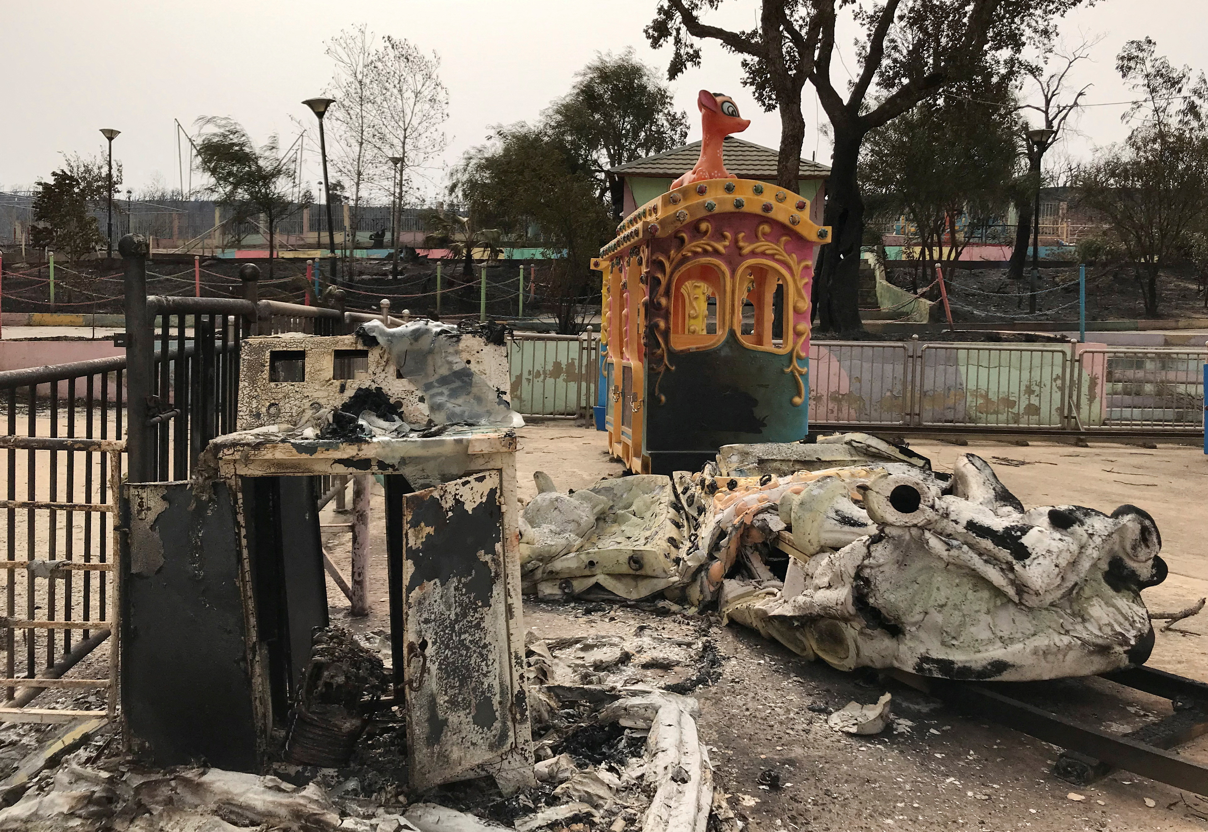 A view shows a damaged amusement park following a wildfire in El Kala