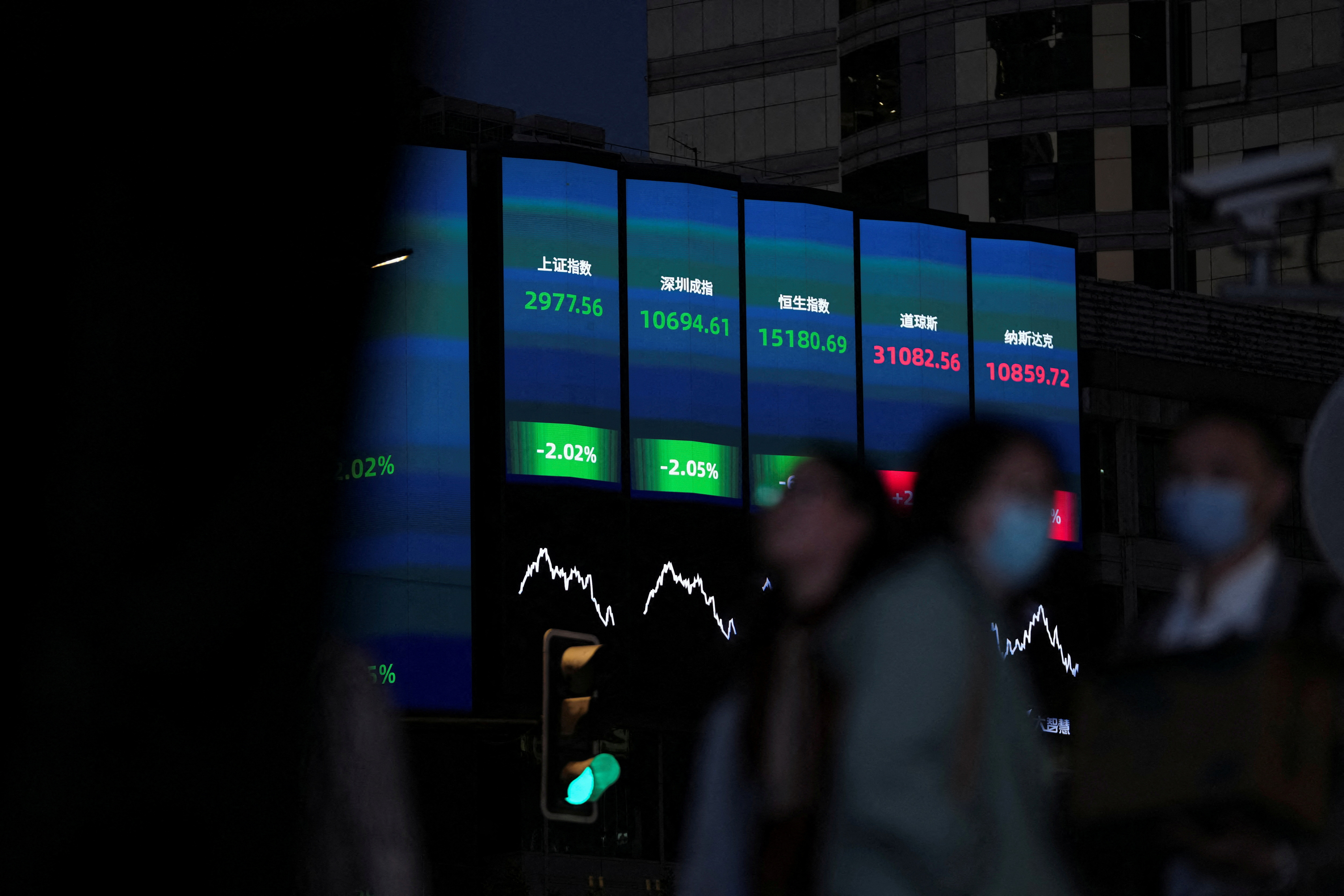 A giant display of stock indexes in Shanghai