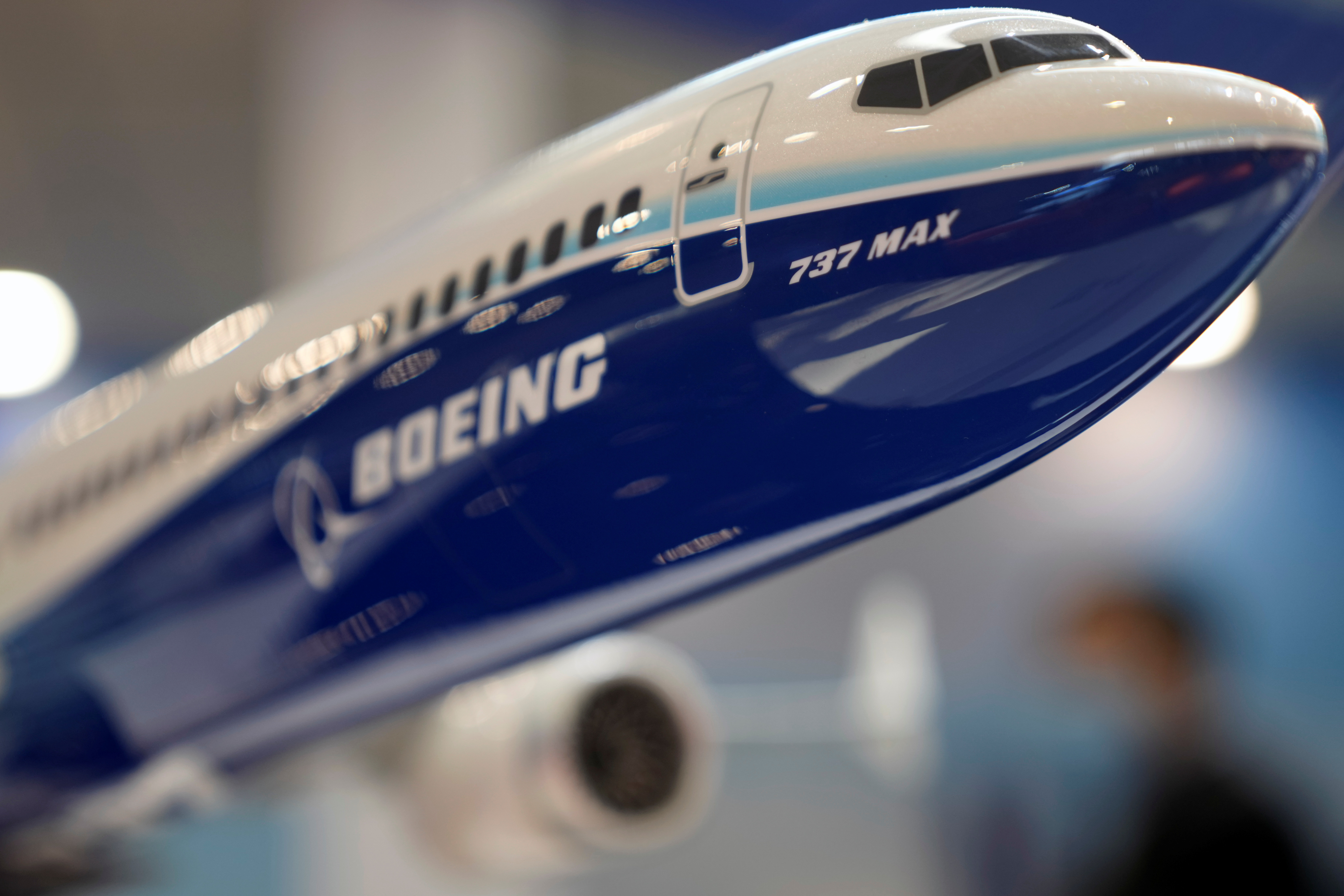 A model of Boeing 737 Max airliner is seen displayed at the China International Aviation and Aerospace Exhibition, or Airshow China, in Zhuhai, Guangdong province, China September 28, 2021. REUTERS/Aly Song
