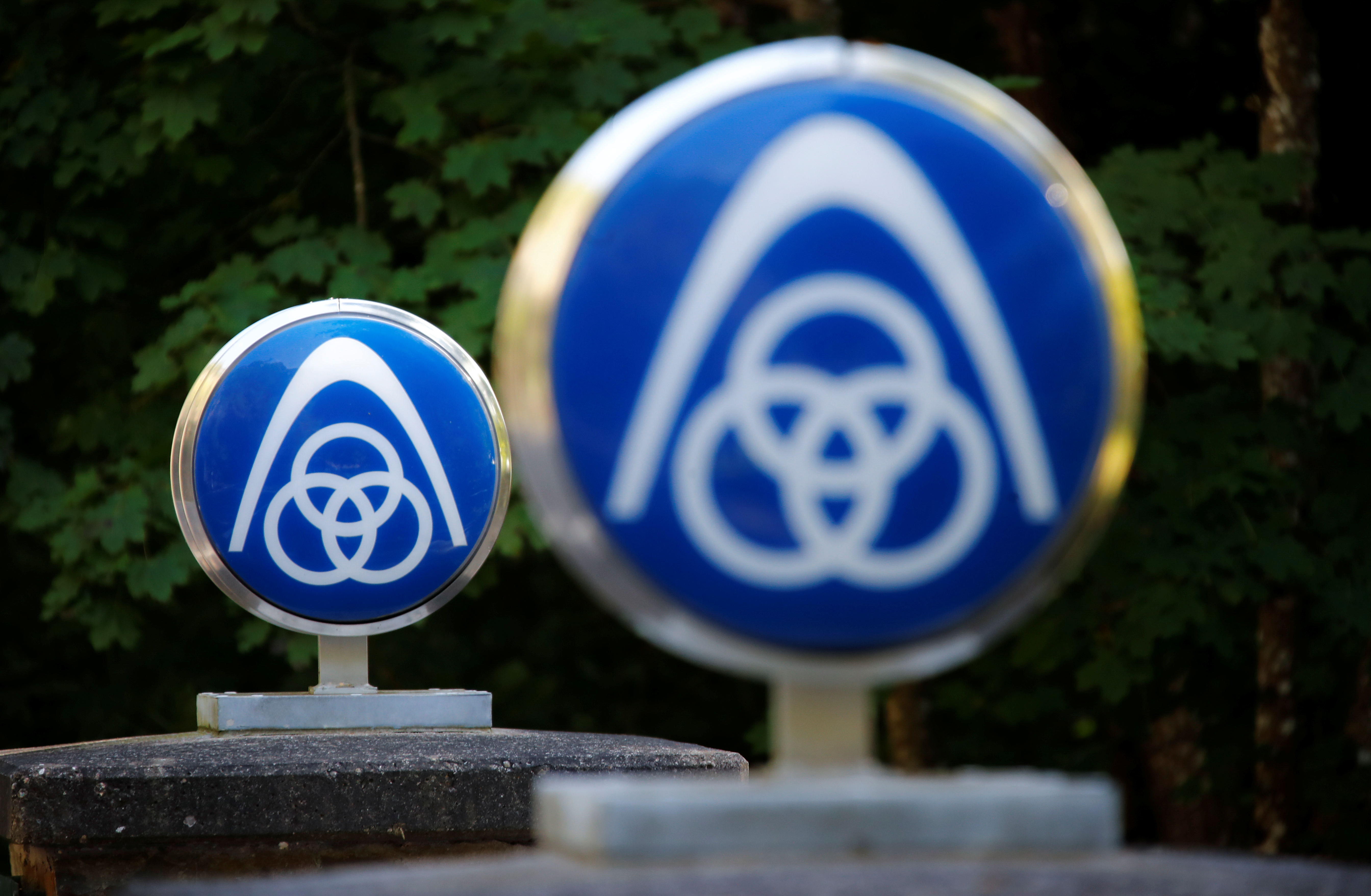 The Thyssenkrupp logo is seen near Lorch, Germany, September 15, 2019. REUTERS/Wolfgang Rattay