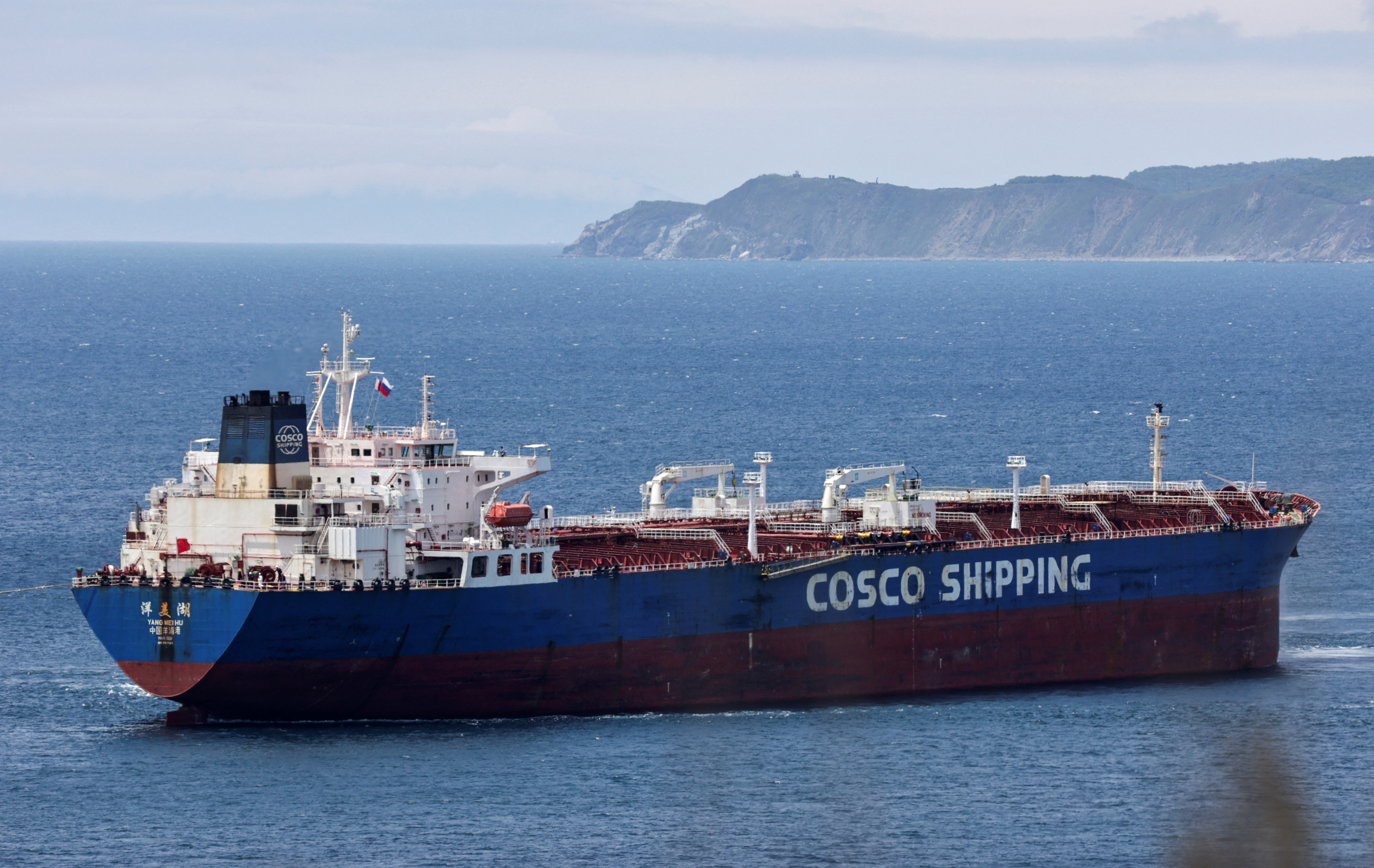 A tanker gets moored at oil terminal Kozmino near Nakhodka