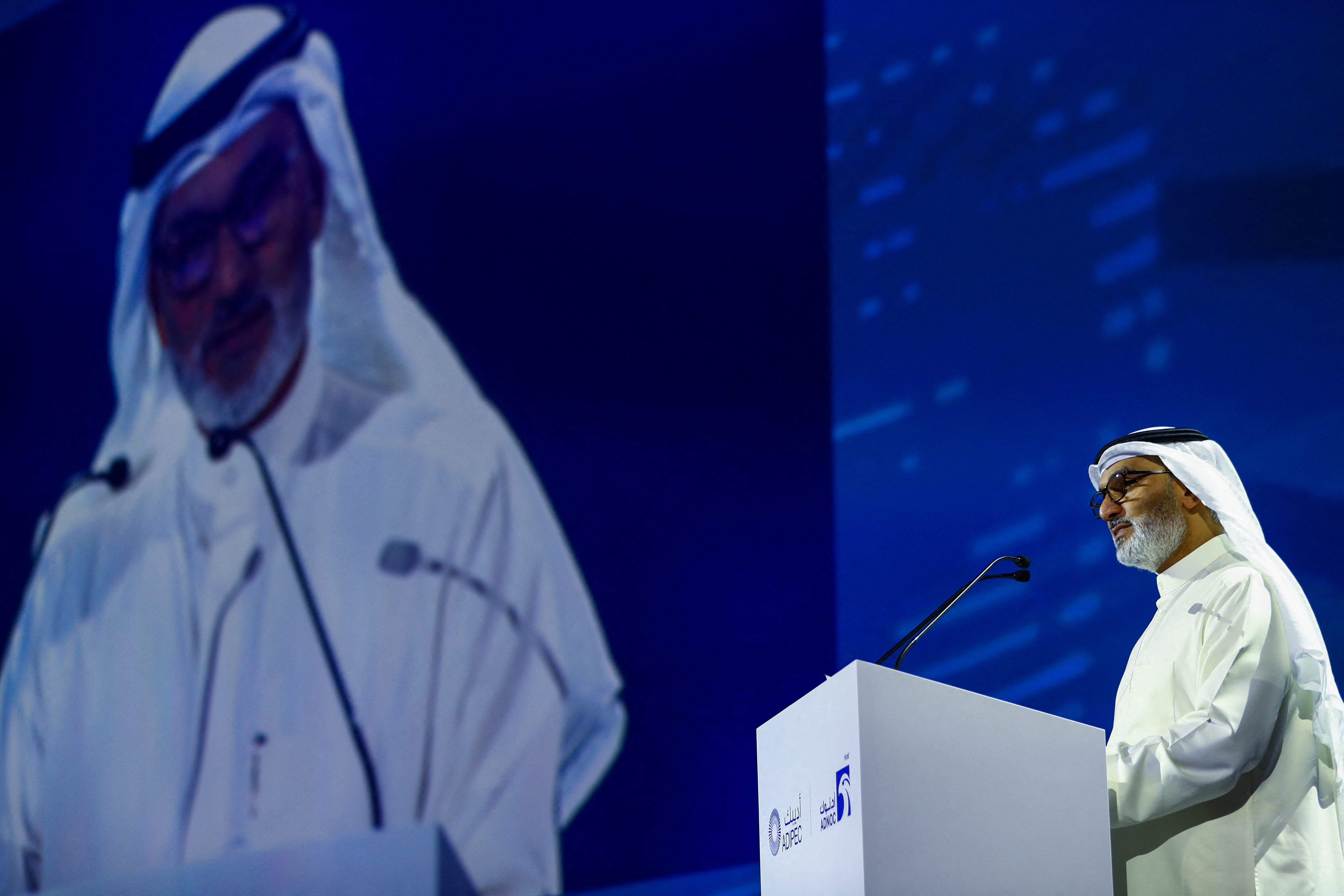 Kuwait's Haitham Al Ghais, Secretary-General of the Organisation of the Petroleum Exporting Countries (OPEC) speaks during the Abu Dhabi International Petroleum Exhibition and Conference (ADIPEC) in Abu Dhabi