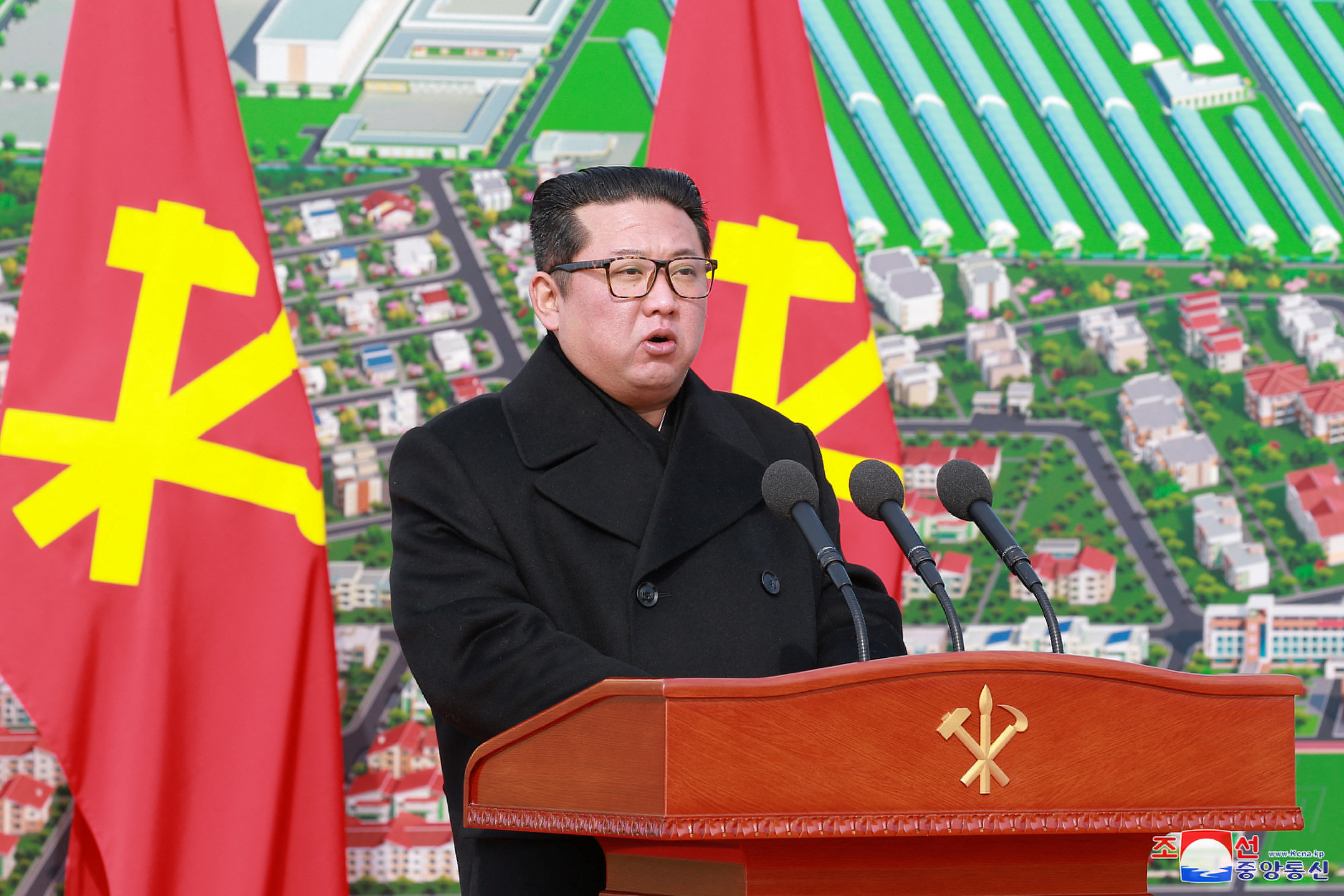 North Korean leader Kim Jong Un attends the ground-breaking ceremony for construction of Ryonpho Greenhouse Farm Held in Ryonpho area of Hamju County, South Hamgyong Province of the DPRK