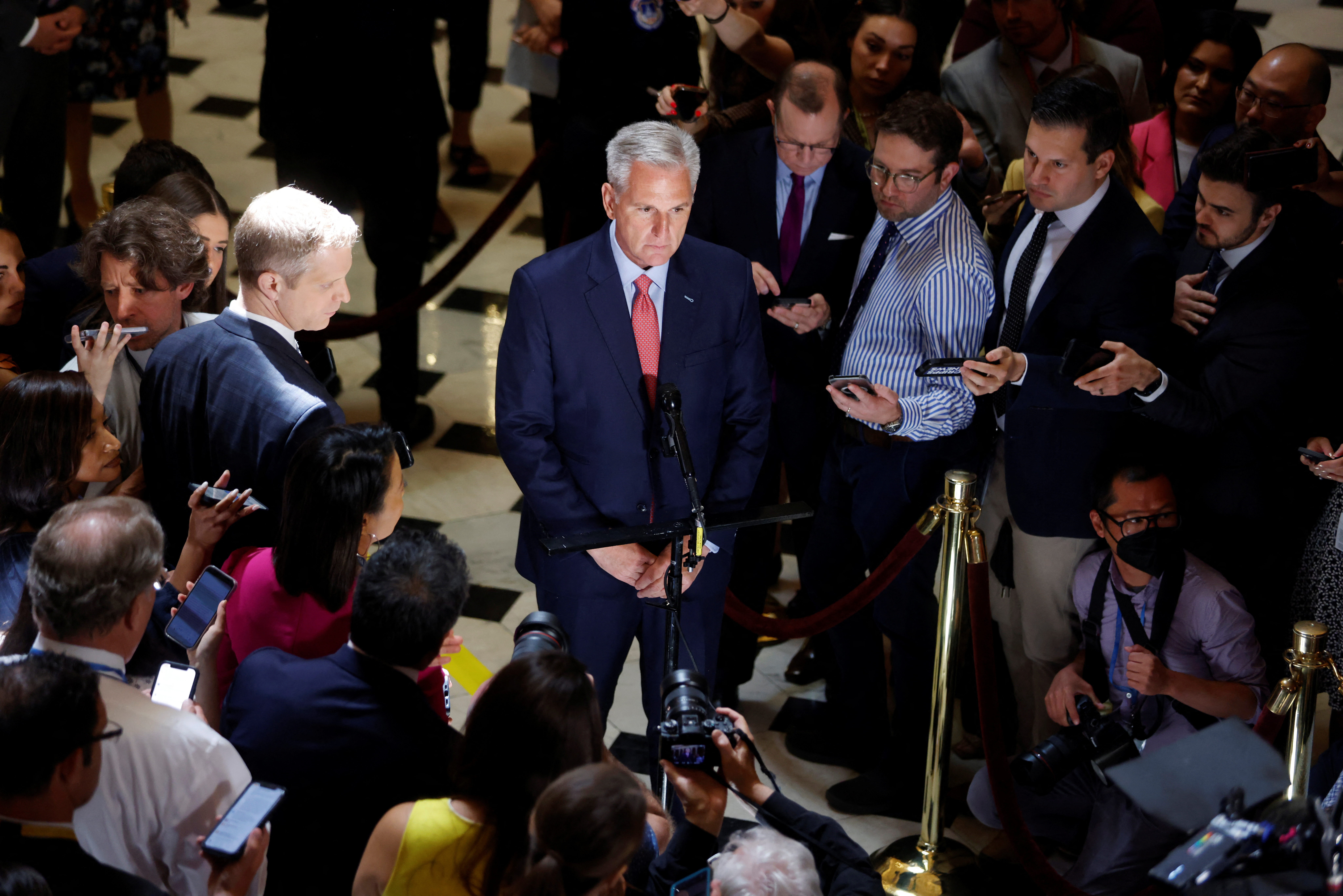 U.S. House Speaker McCarthy speaks with reporters at the U.S. Capitol in Washington