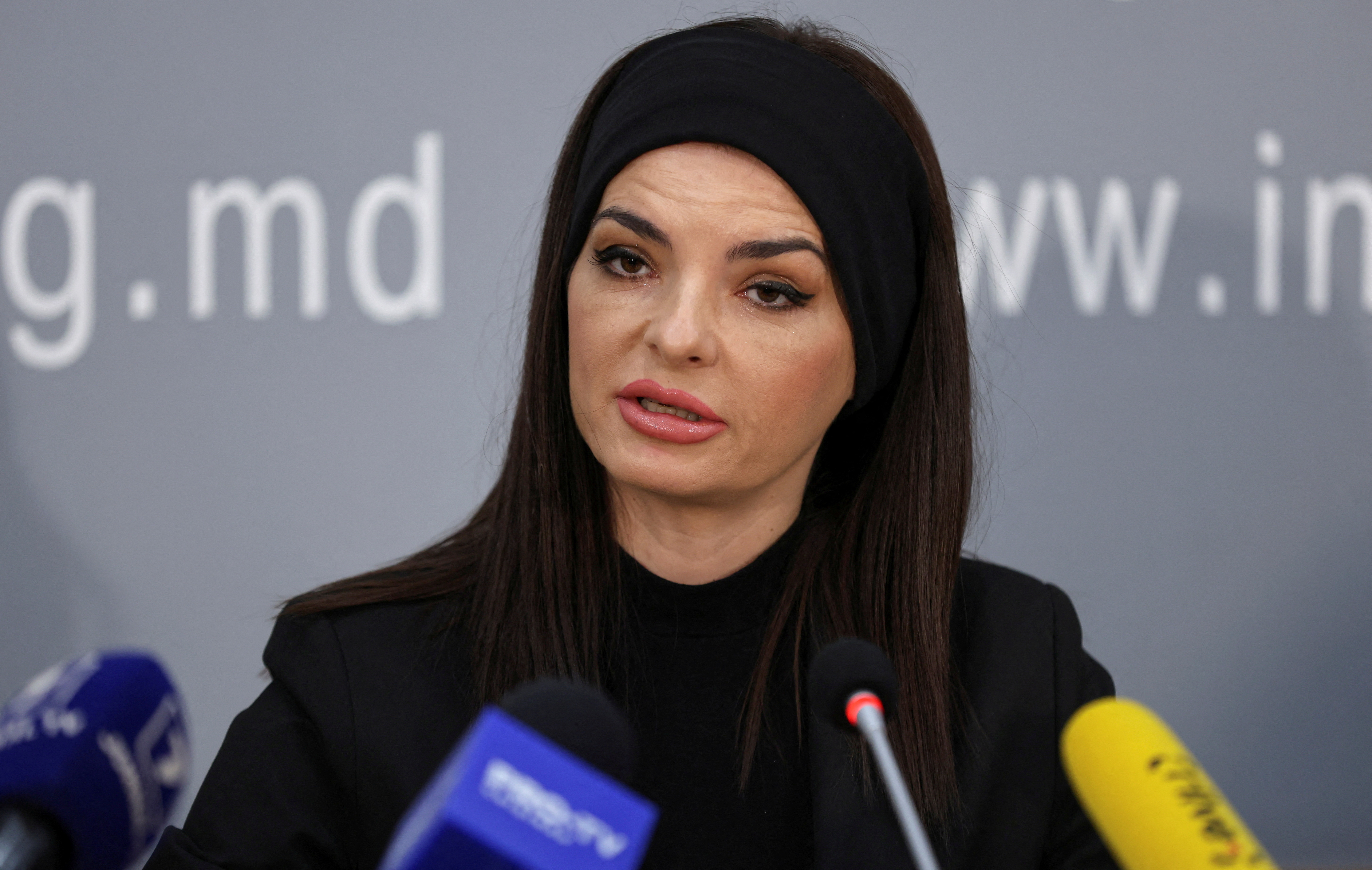 Leader of Moldova's Gagauzia region Yevgenia Gutsul attends a press conference in Chisinau