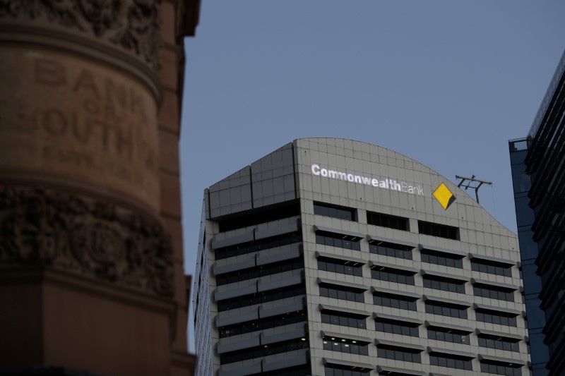 An office building with Commonwealth Bank logo is seen in Sydney
