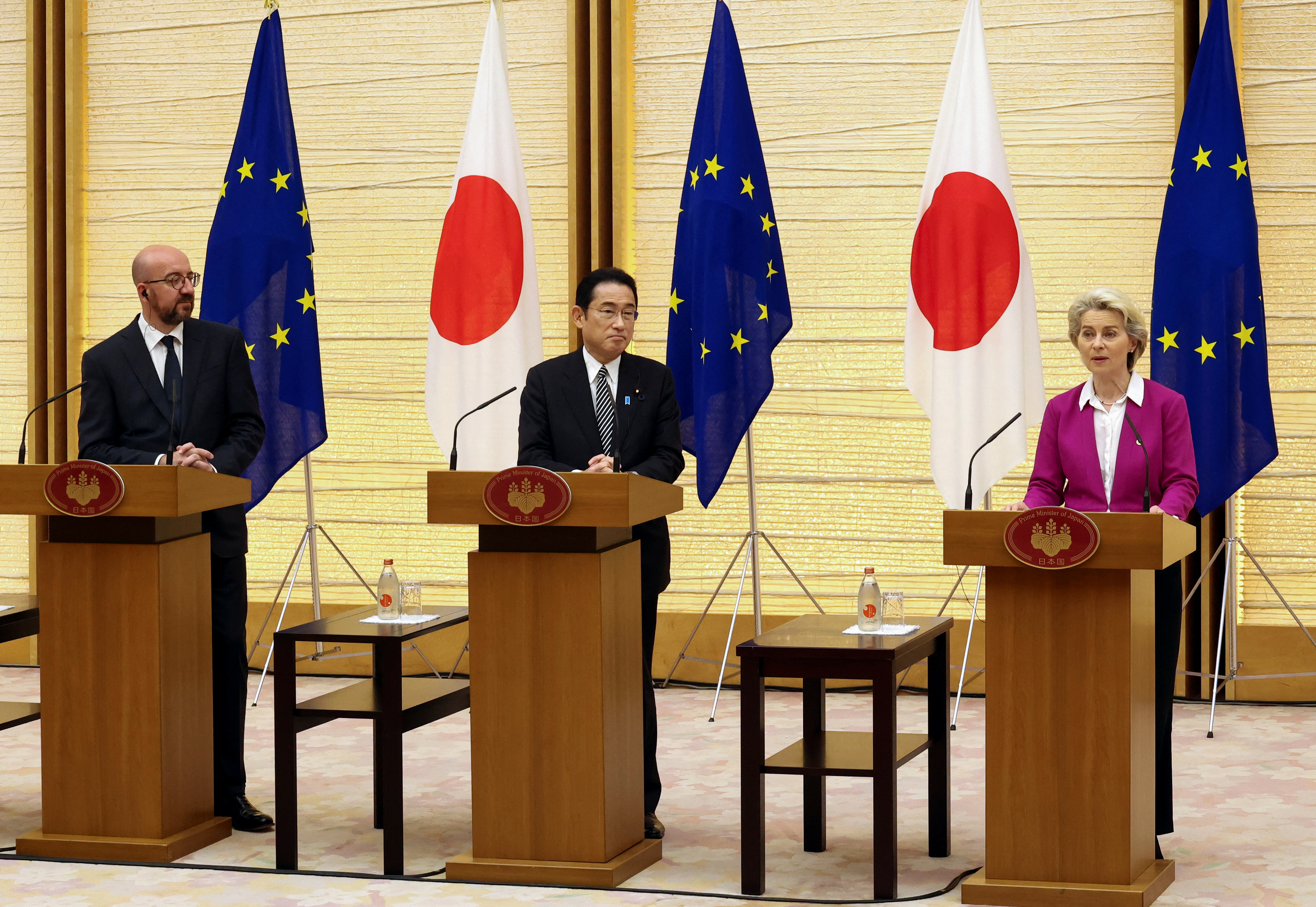 European Commission President Ursula von der Leyen and European Council President Charles Michel  meet with Japanese Prime Minister Fumio Kishida in Tokyo