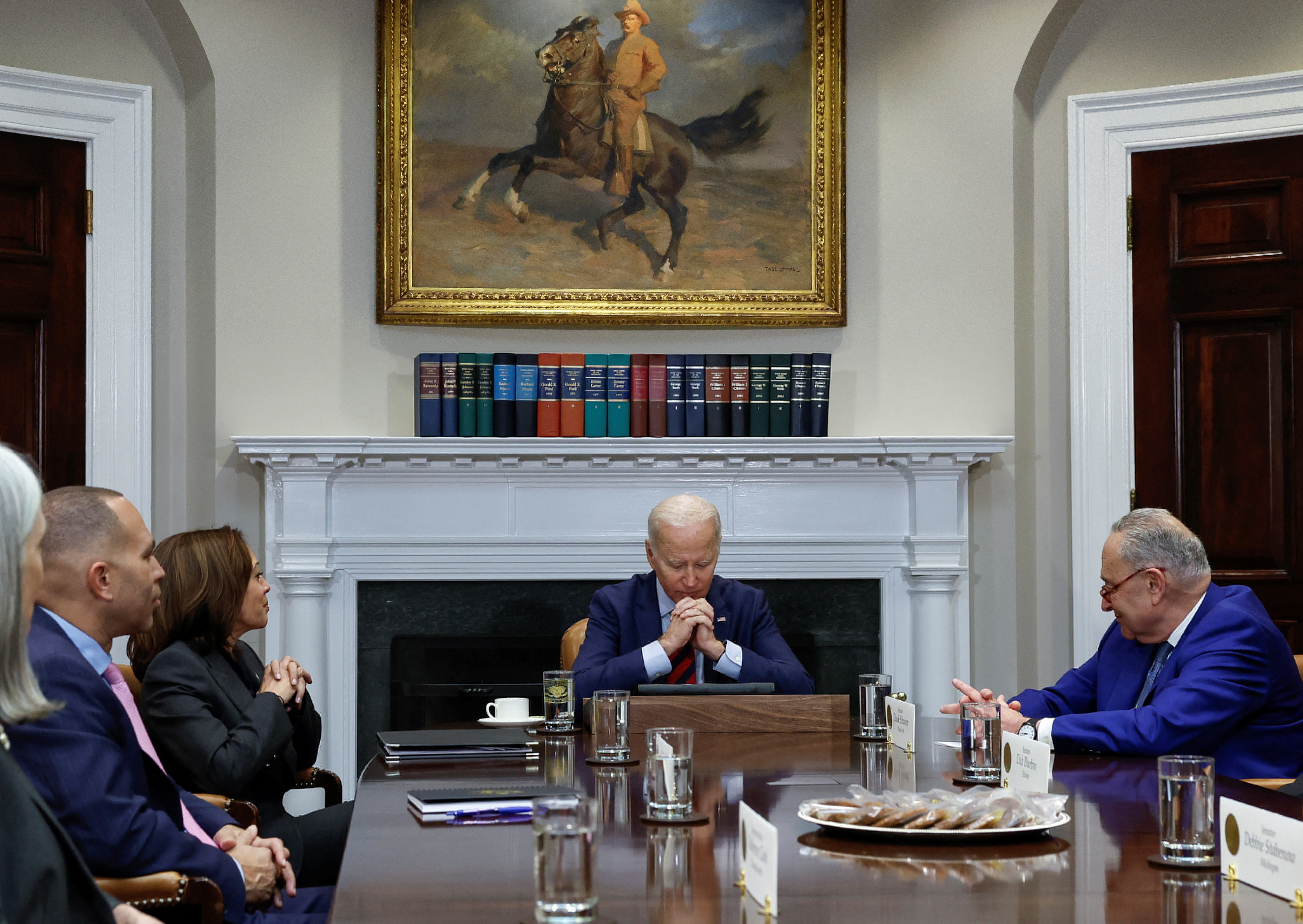 U.S. President Joe Biden hosts Democratic congressional leaders at the White House in Washington