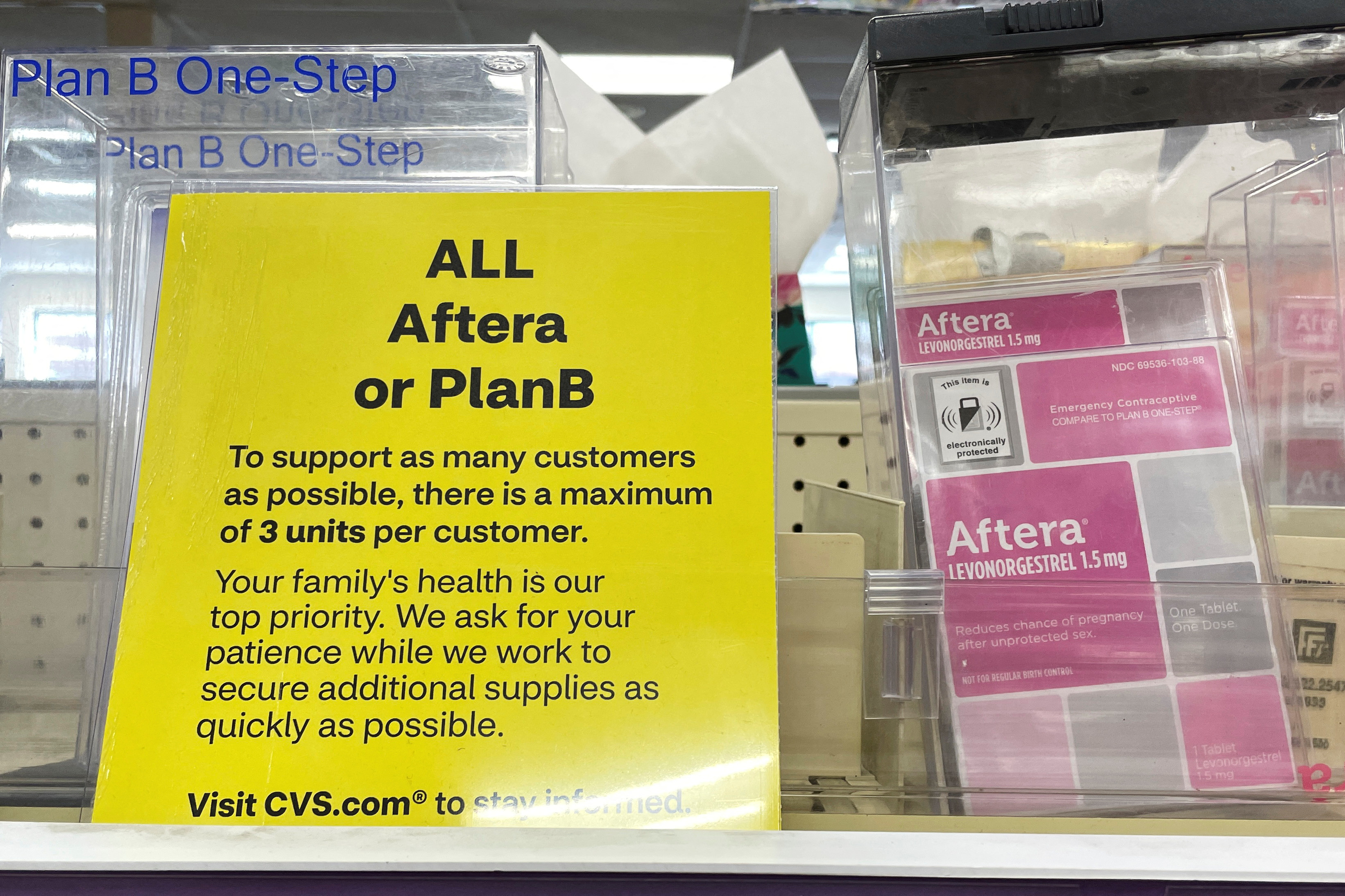 Sales of Aftera and PlanB are limited at a CVS in Somerville