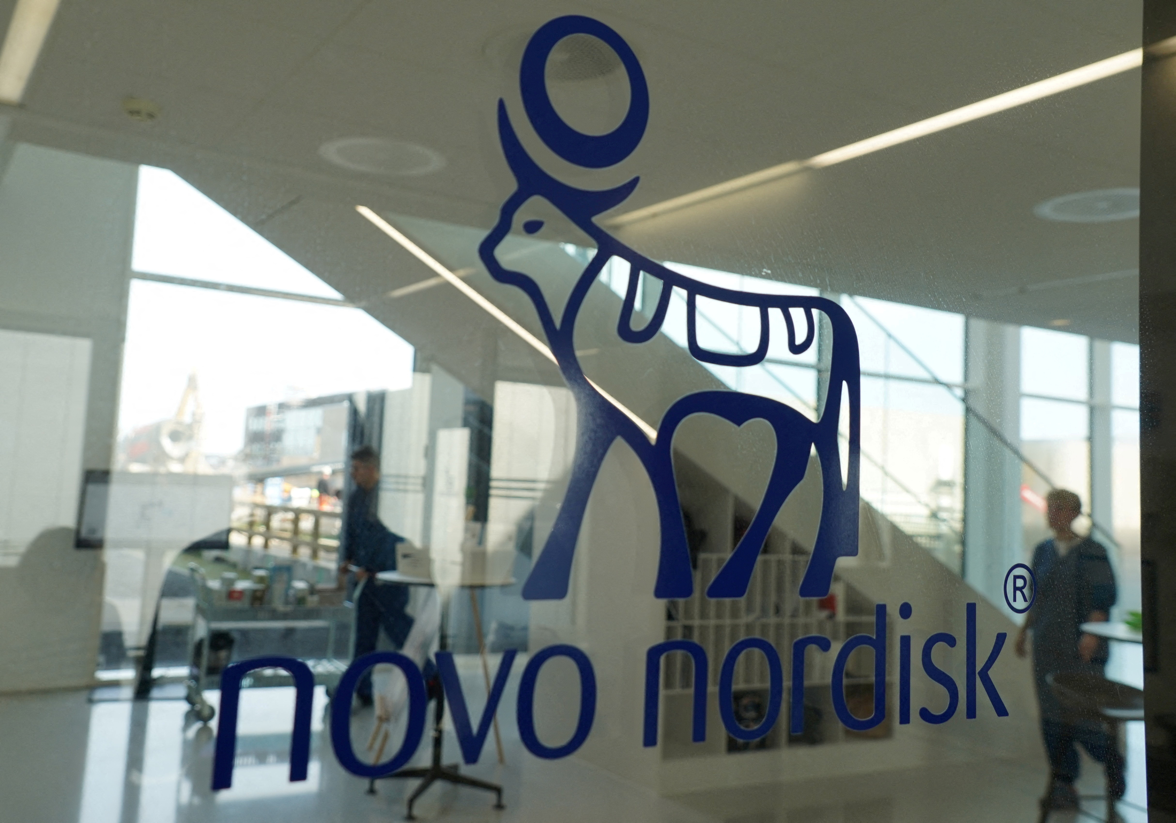 Novo Nordisk logo above the entrance to their offices in Hillerod
