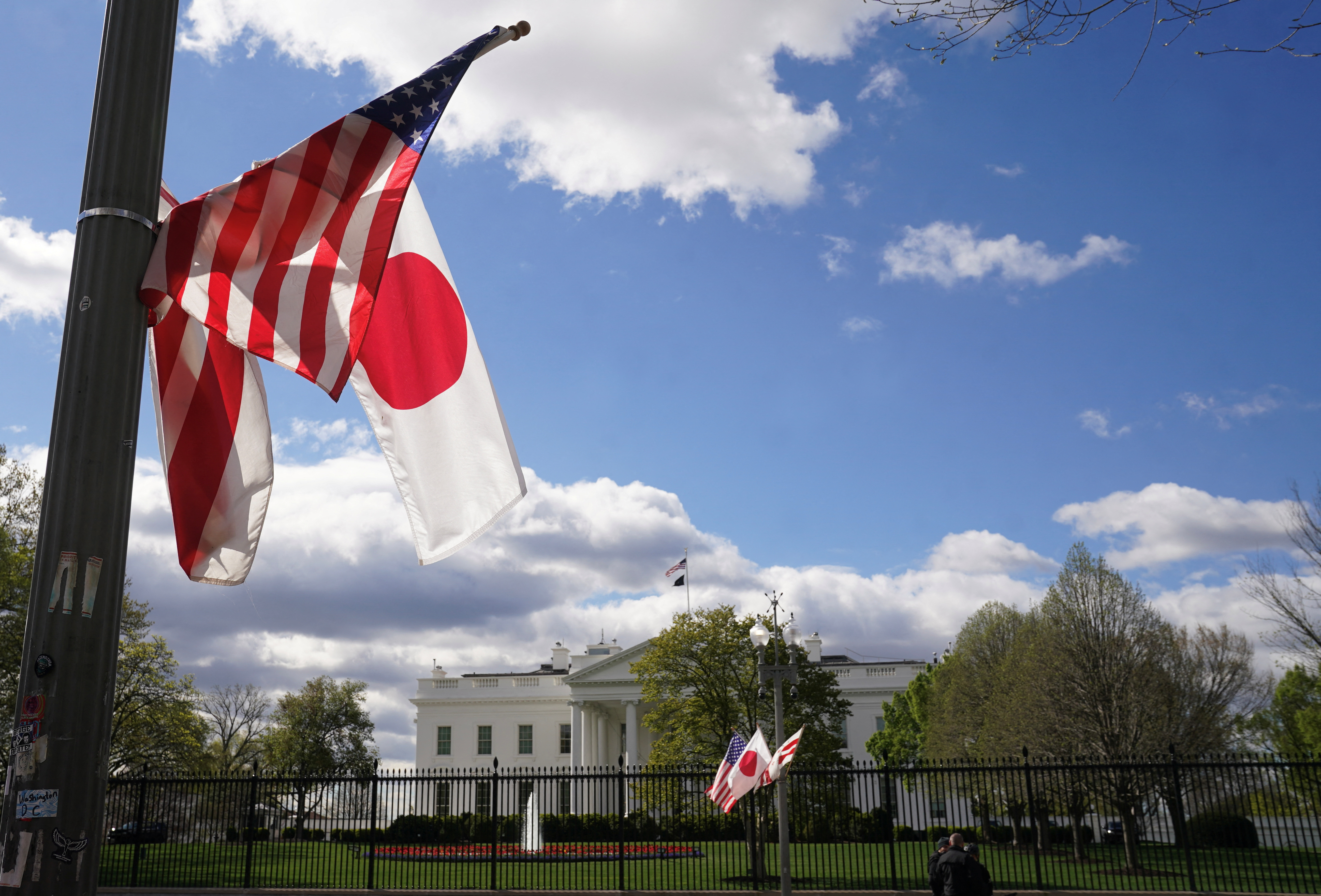 Japanese and U.S. flags at the White House in Washington ahead of State Visit