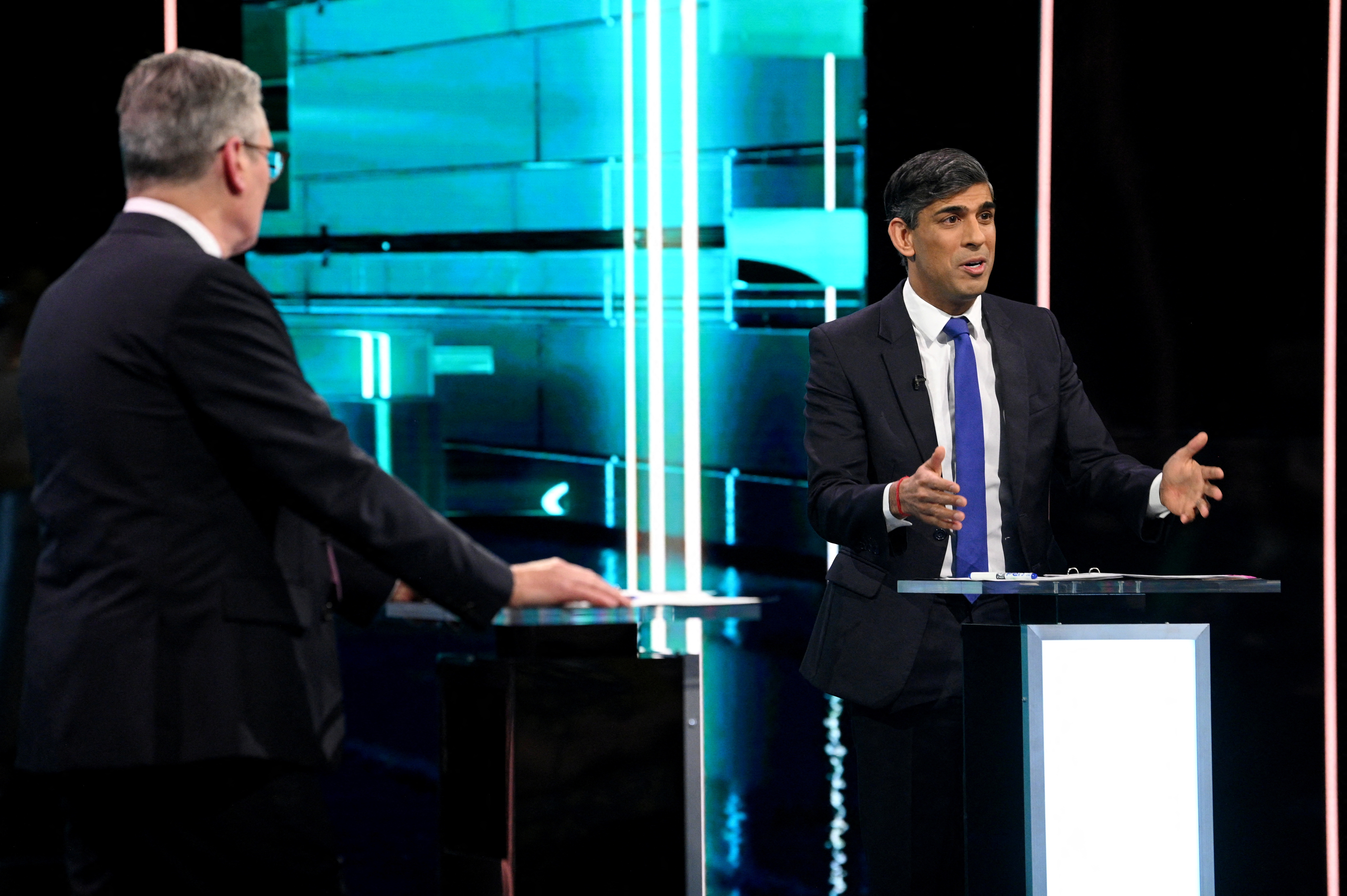 Labour Party leader Keir Starmer and Prime Minister and Conservative Party leader Rishi Sunak debate, in Manchester