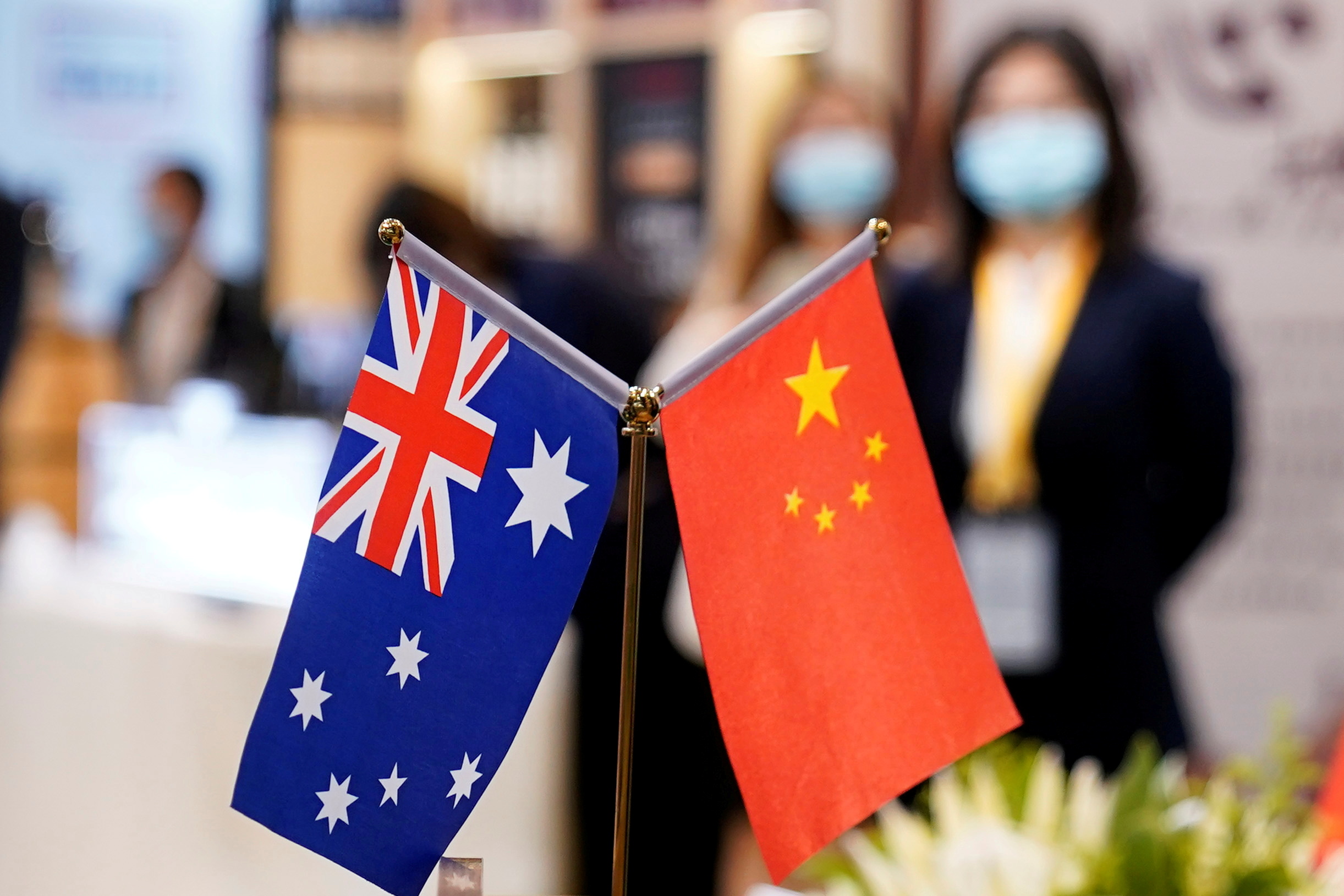 Australian and Chinese flags are seen at the third China International Import Expo (CIIE) in Shanghai