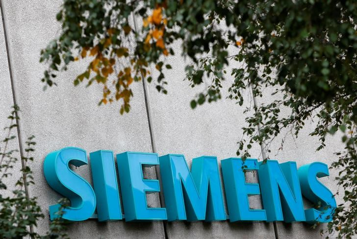 Siemens logo is pictured at Siemens Healthineers headquarters in Erlangen