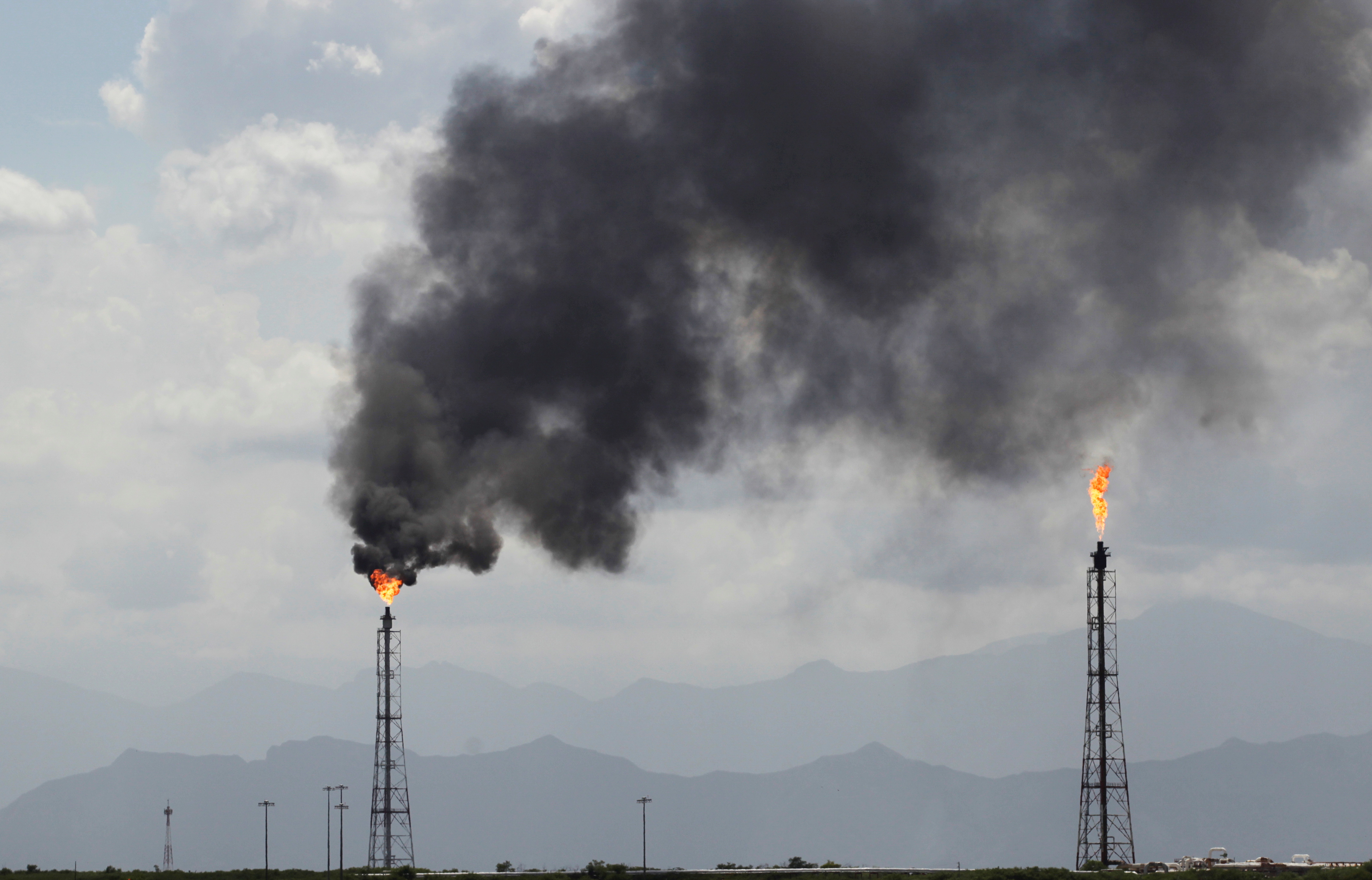 Flare stacks of the refinery of Mexico's national oil company Pemex are pictured in Cadereyta