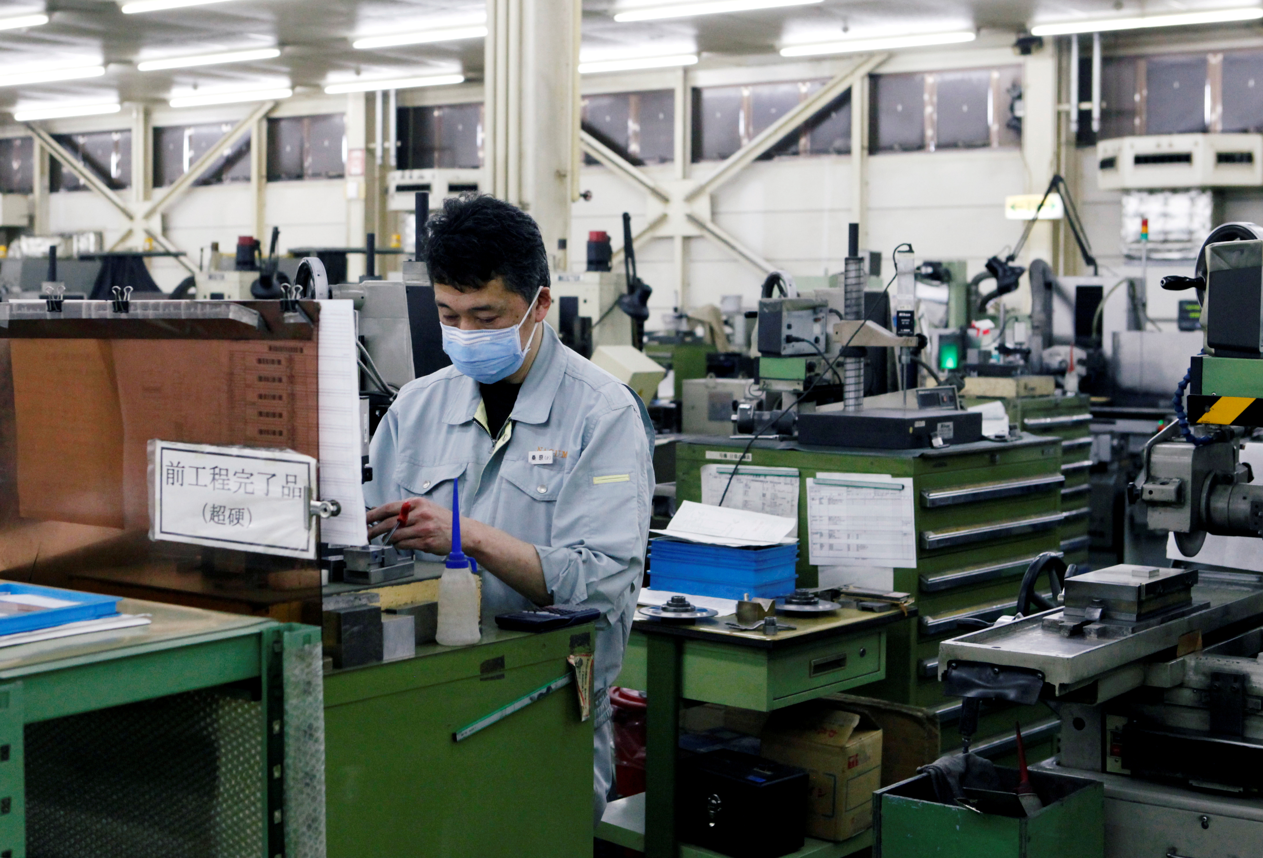 A worker is seen at the factory of Nagumo Seisakusho Co., Ltd. in Jyoetsu