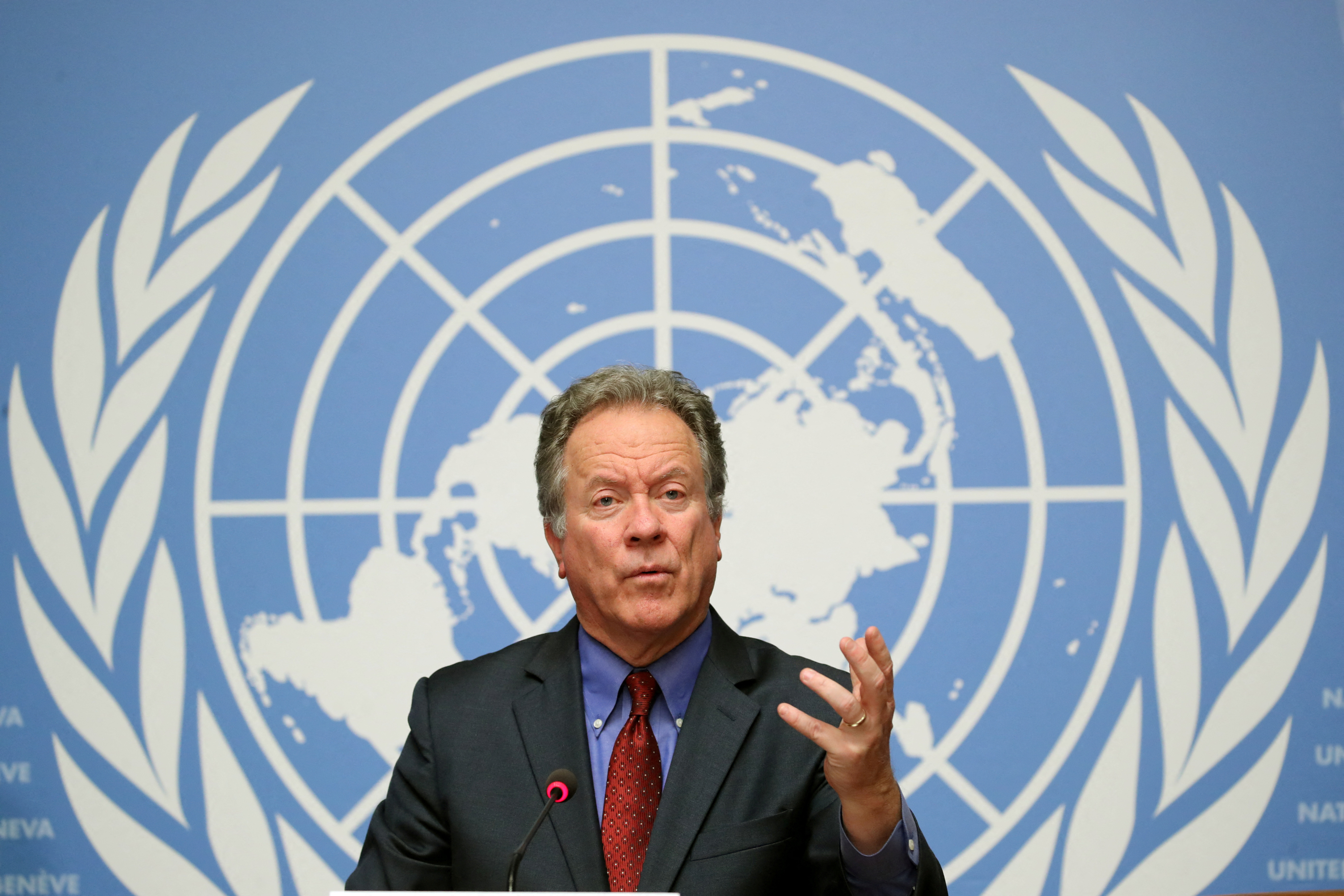 WFP Executive director Beasley attends a news conference in Geneva