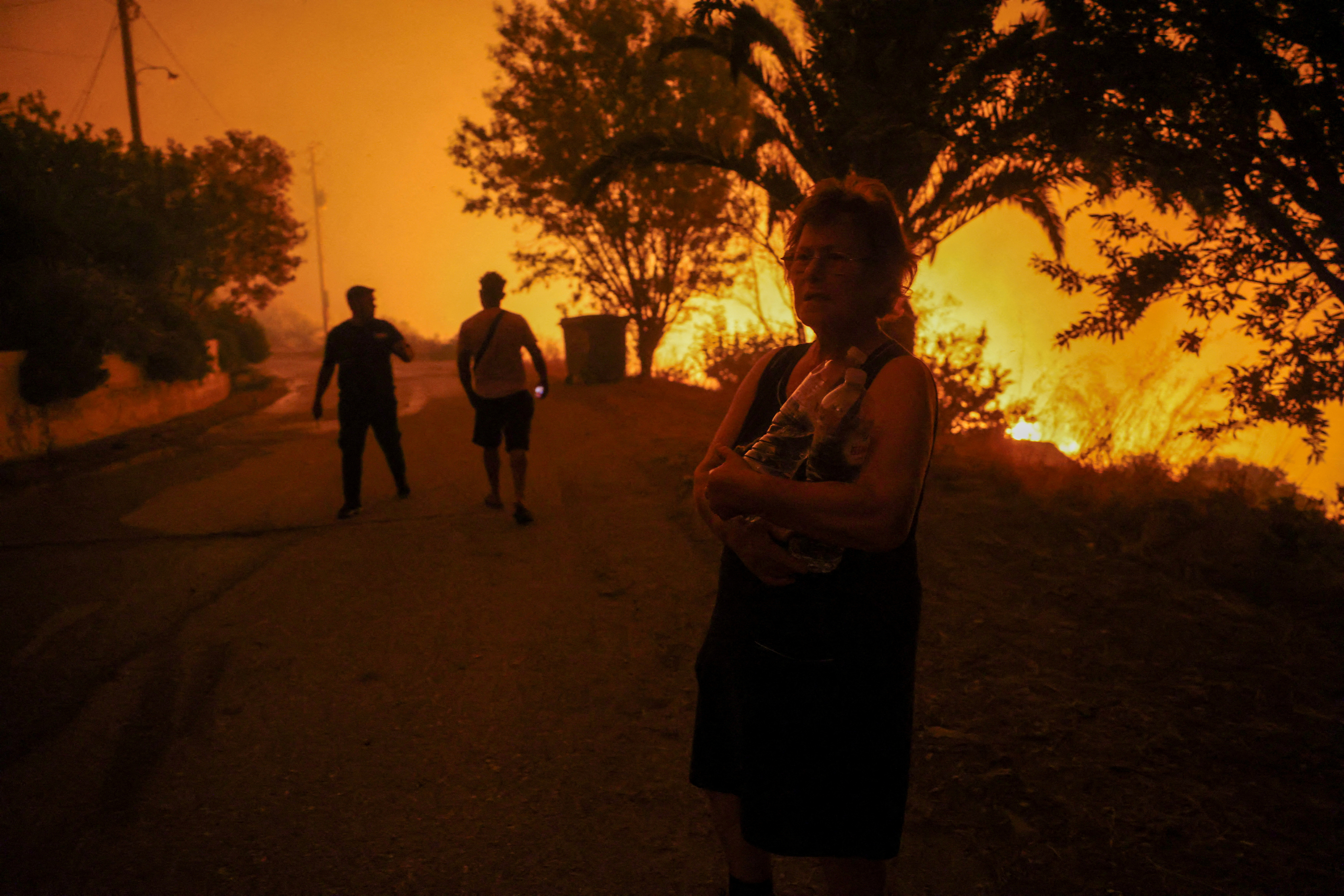 Wildifre burns in the village of Latas in southern Greece