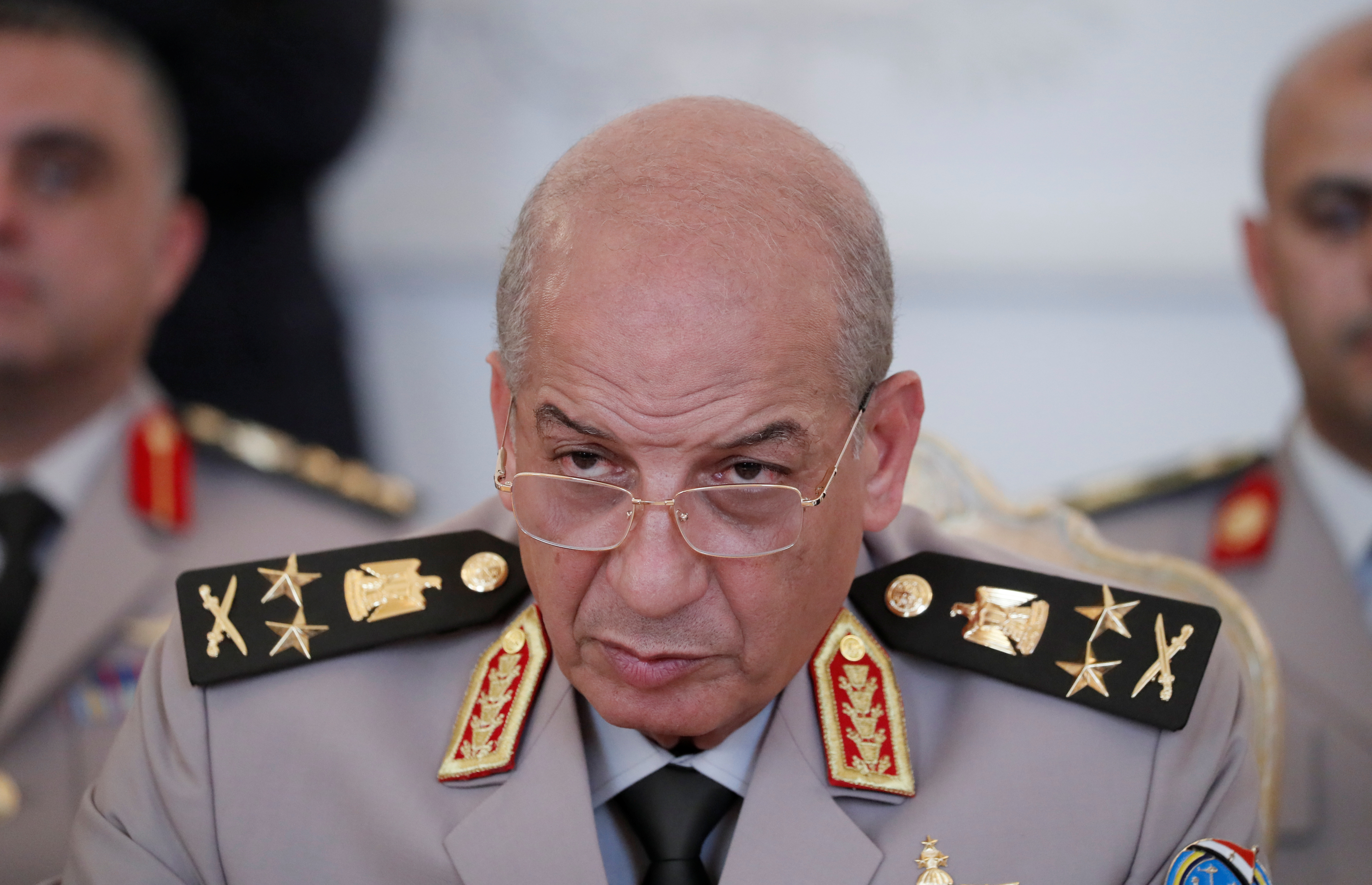 Egyptian Defence Minister Mohamed Ahmed Zaki looks on during a meeting with Russian Foreign Minister Sergei Lavrov and Defence Minister Sergei Shoigu in Moscow