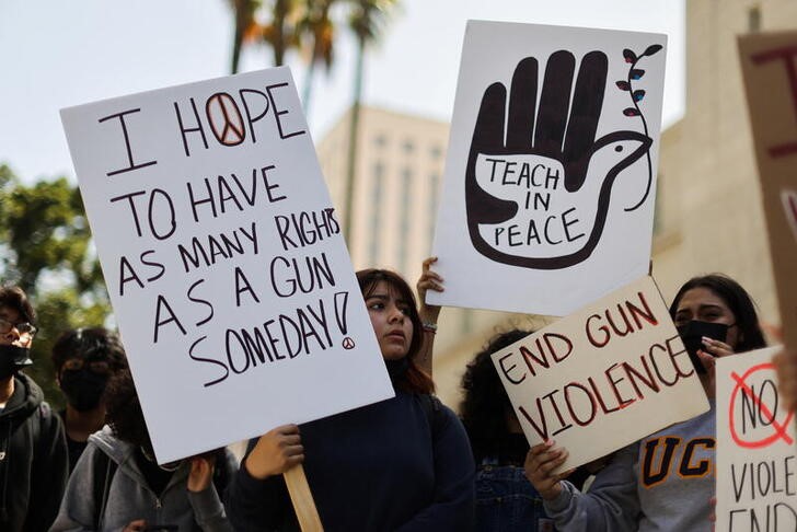 Students protest gun violence in front of City Hall, in Los Angeles