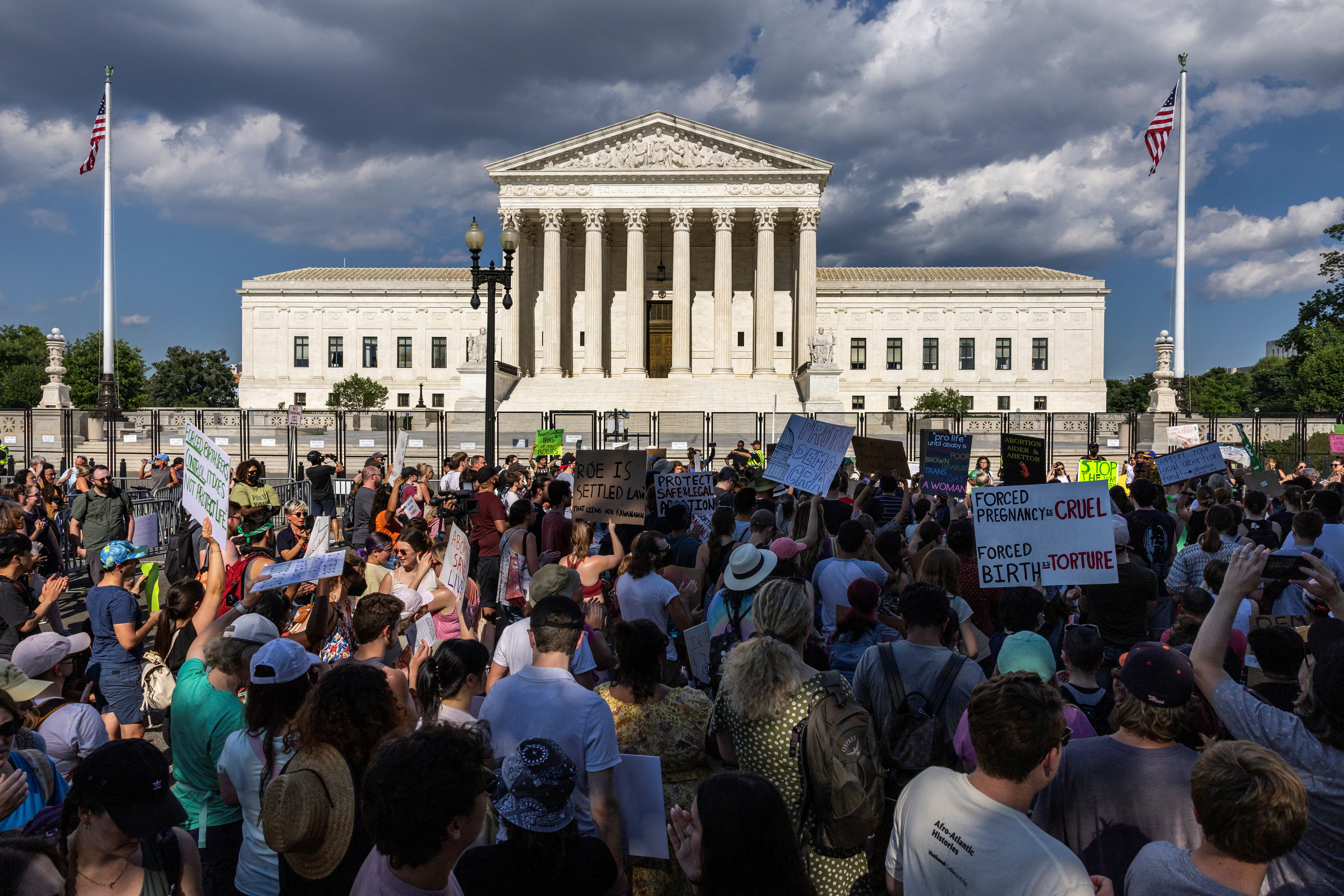 Demonstrators protest near the Supreme Court over abortion rights in Washington